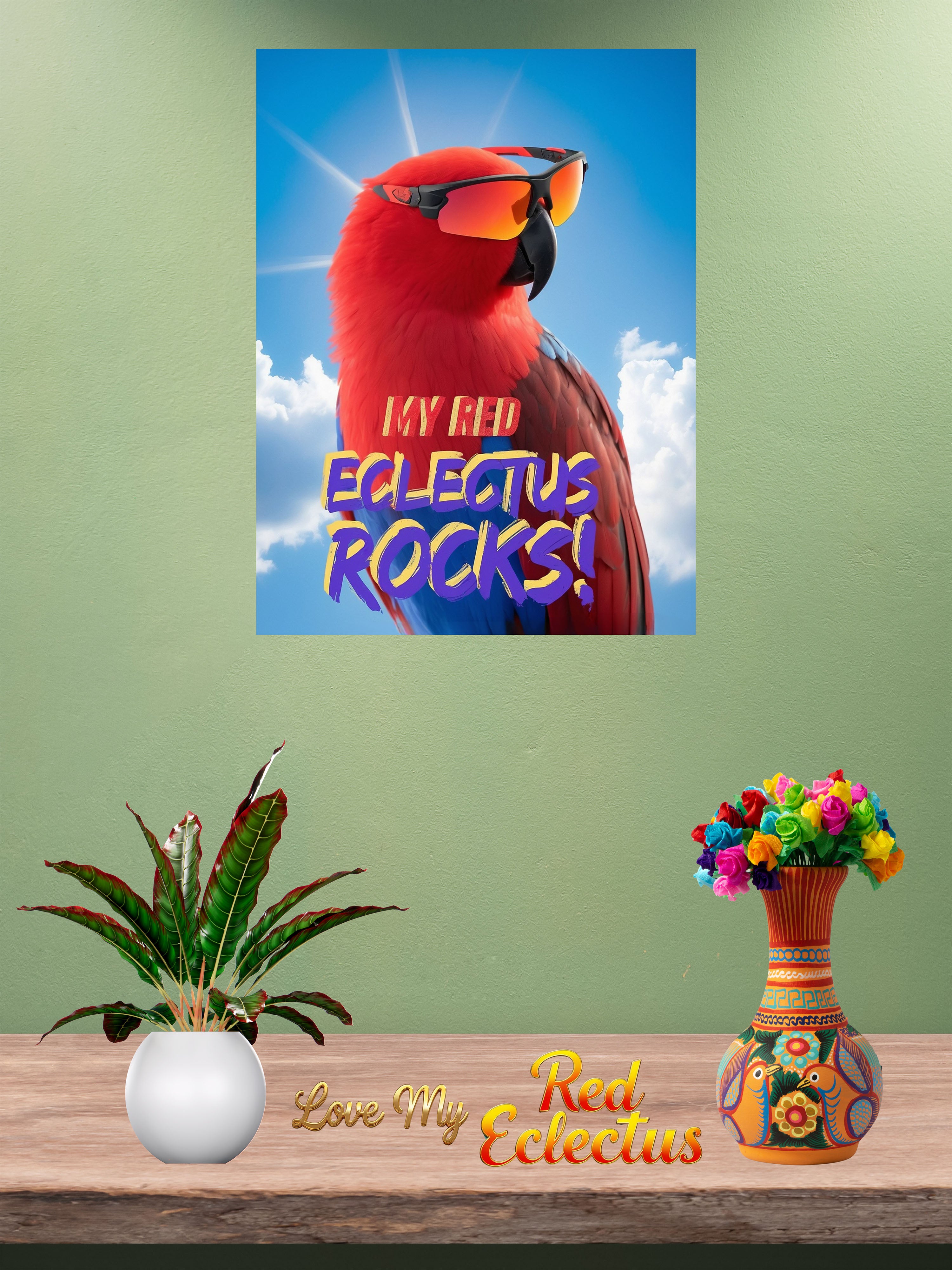 Red eclectus wall hanging