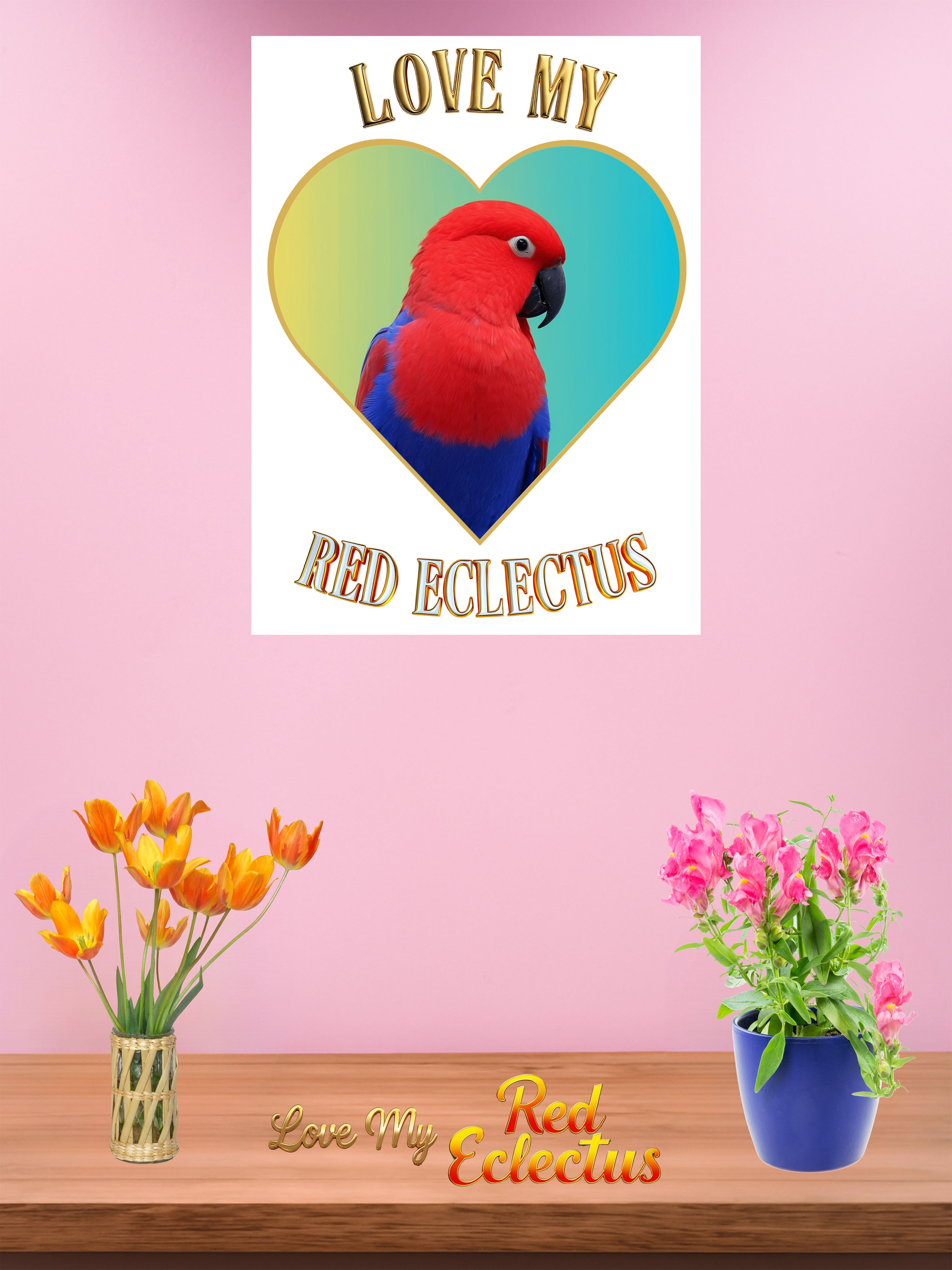Love My Red Eclectus Heart Wall-Hanging