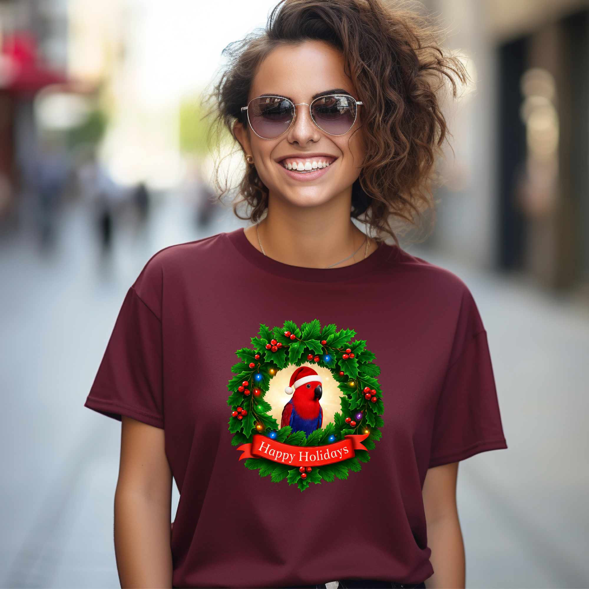 Christmas Happy Holidays Red Eclectus T-Shirt