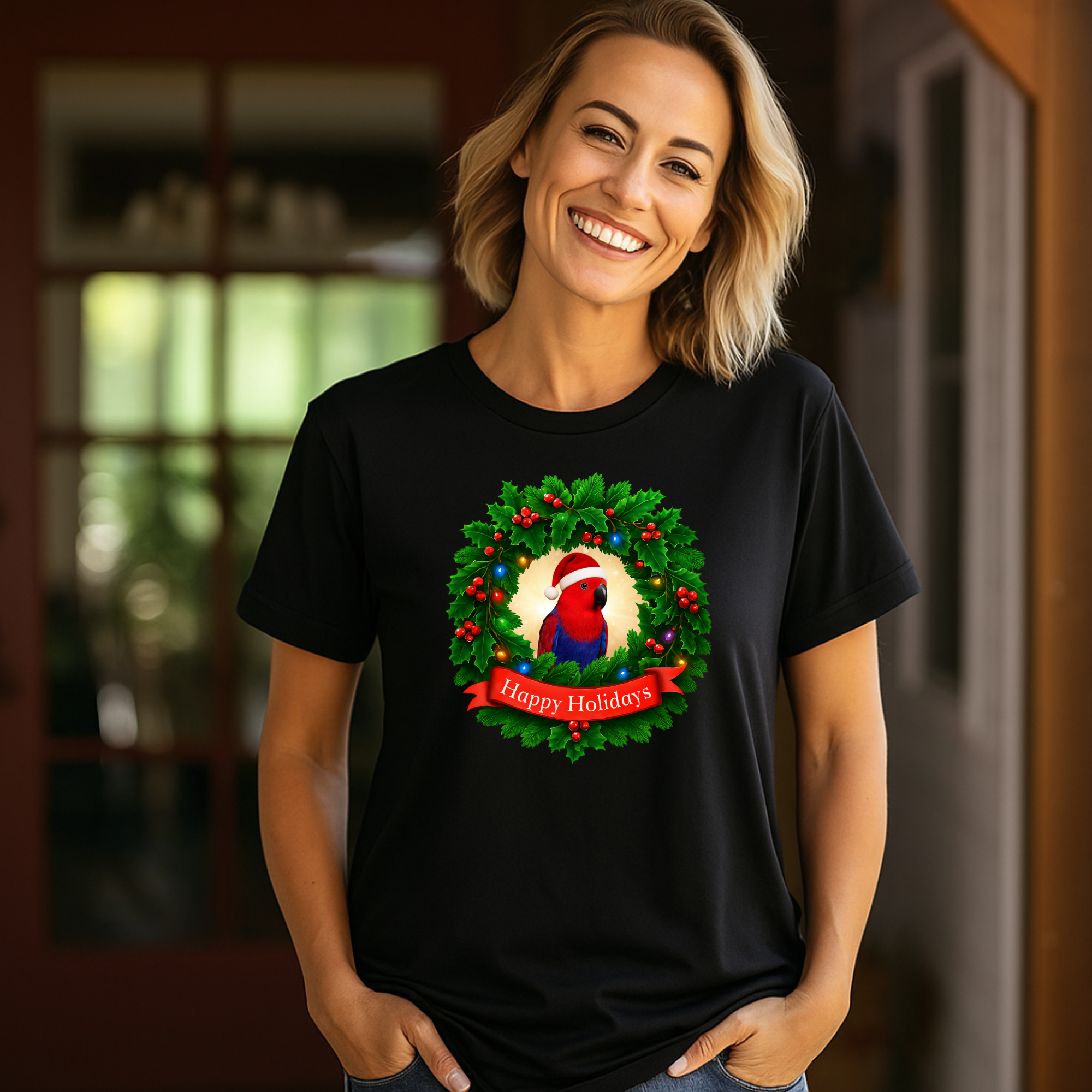 Christmas Happy Holidays Red Eclectus T-Shirt