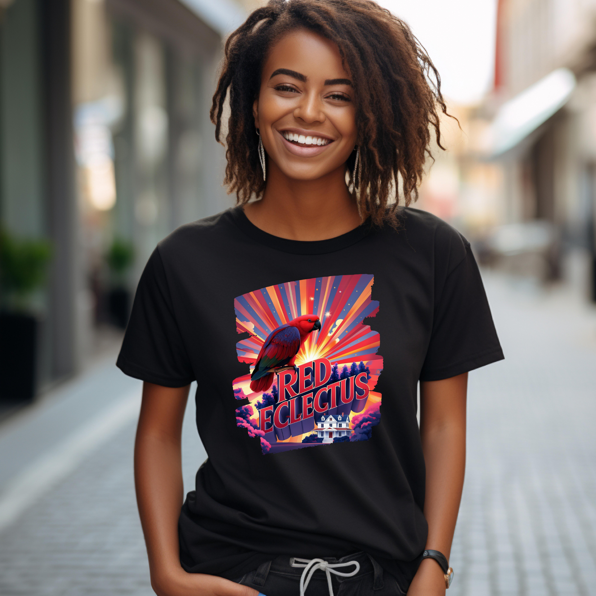 Retro Red Eclectus Rays T-Shirt