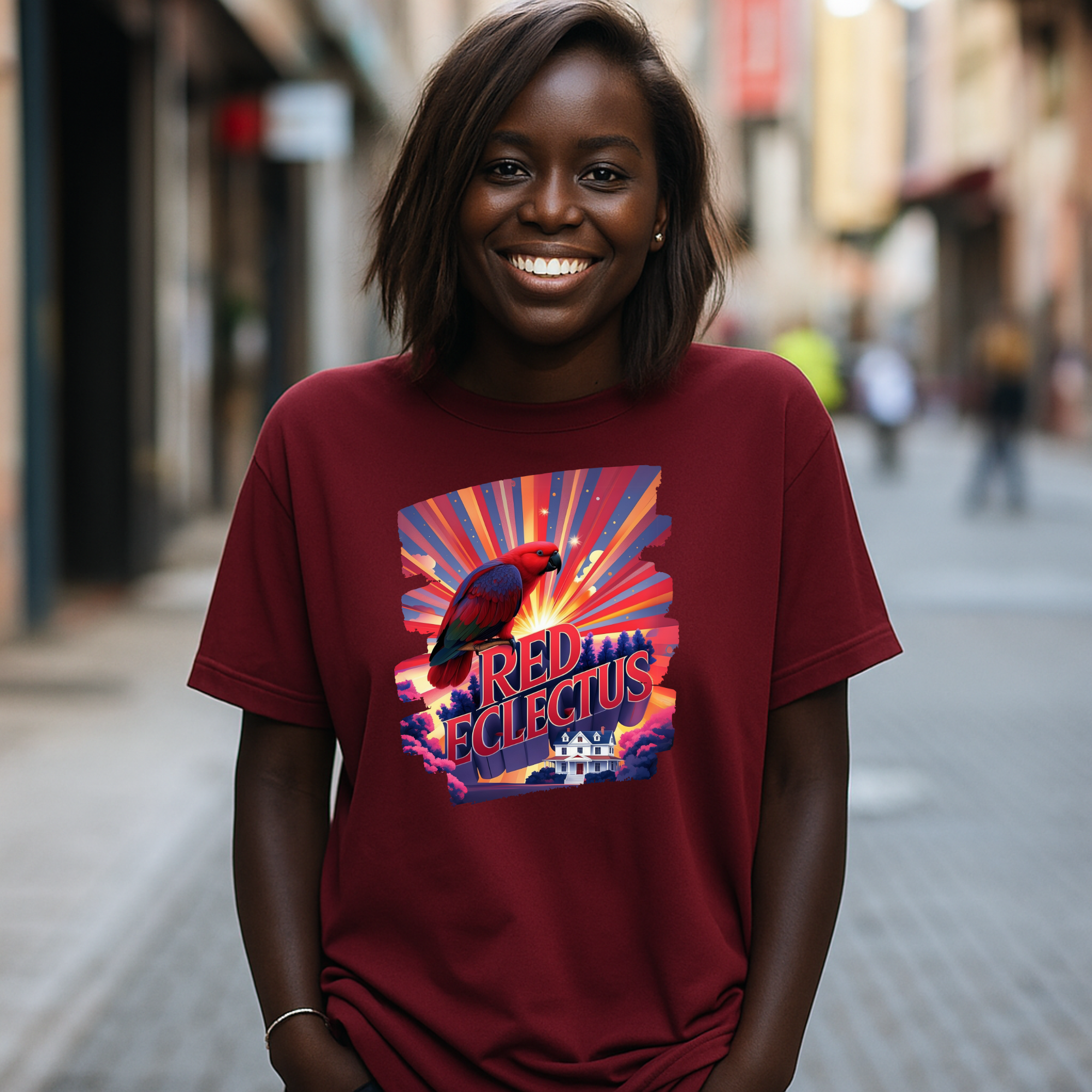 Retro Red Eclectus Rays T-Shirt