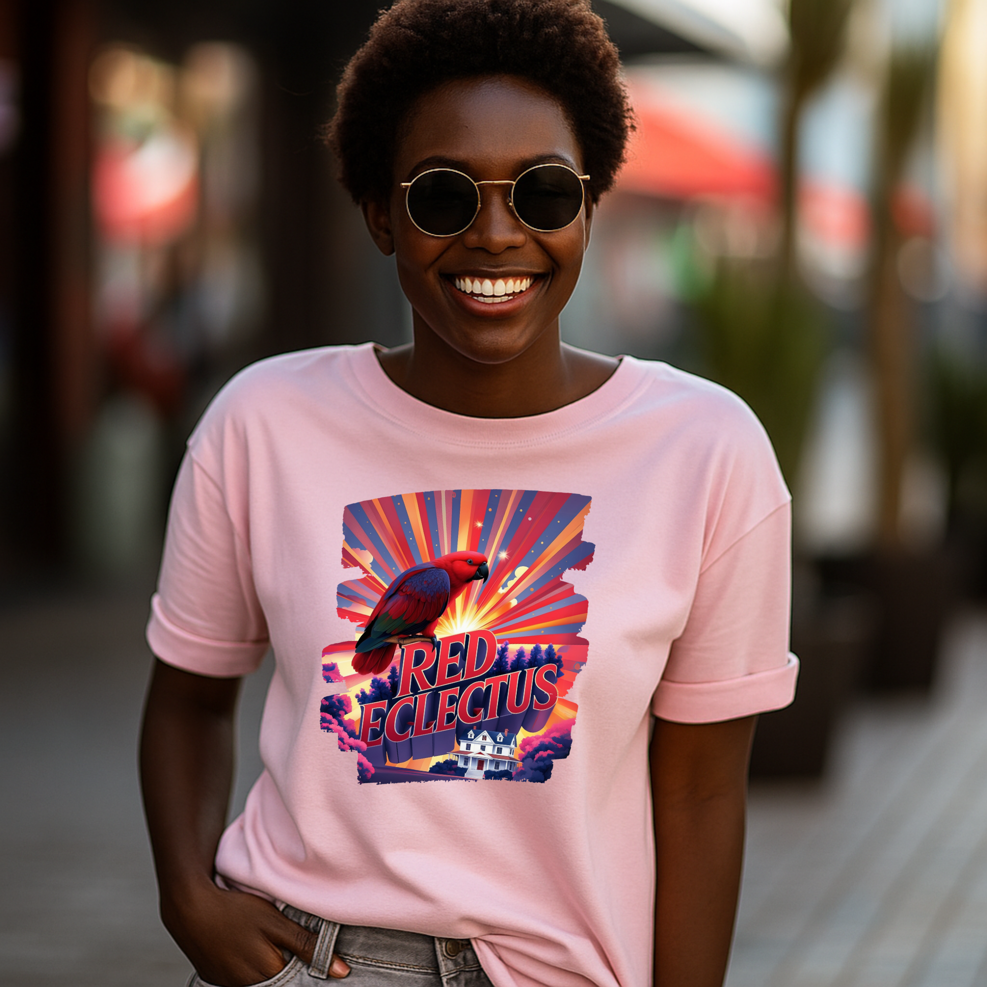 Retro Red Eclectus Rays T-Shirt