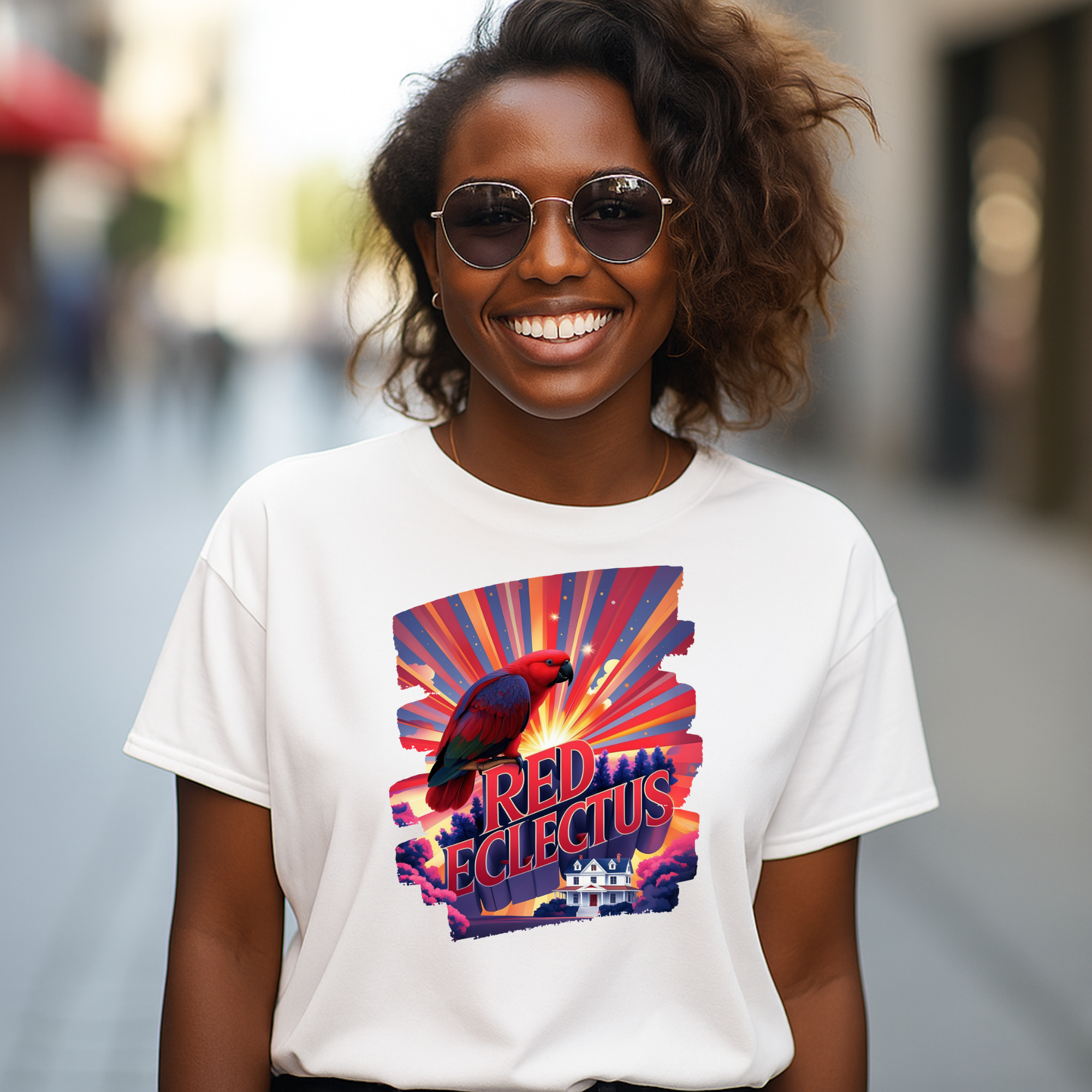 Retro Red Eclectus Rays T-Shirt