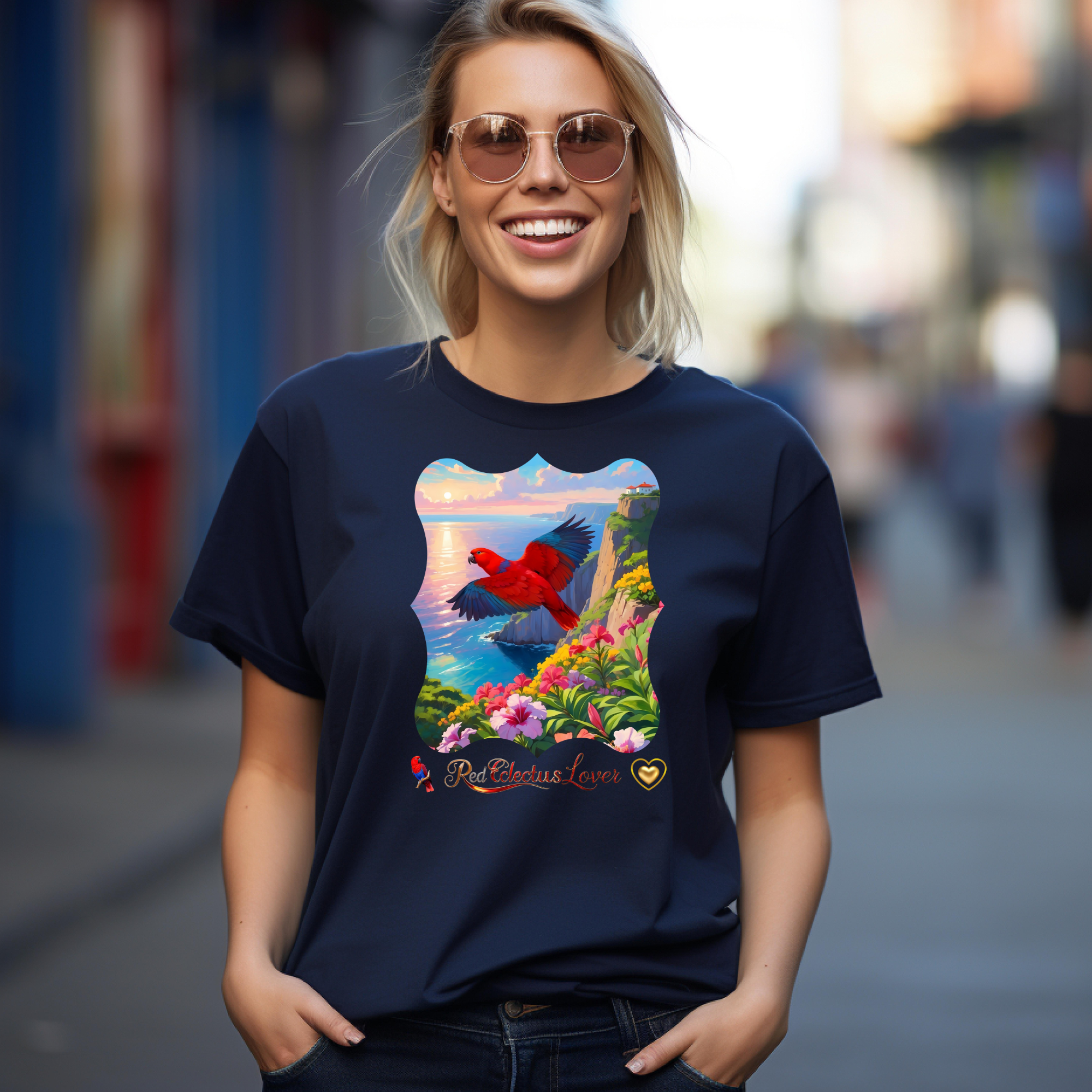 Red Eclectus Lover Floral T-Shirt