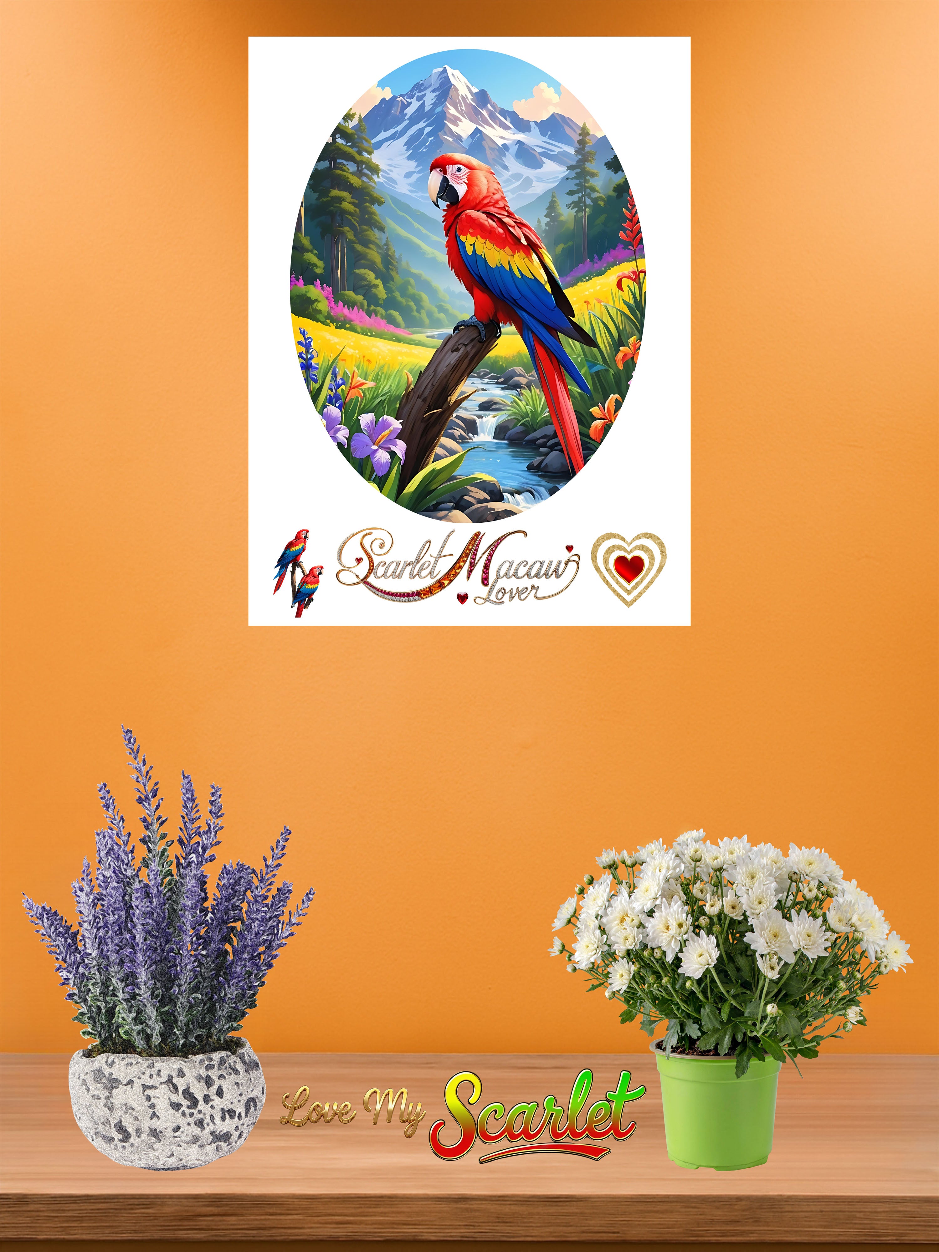 Scarlet Macaw Lover Mountain Lake Wall-Hanging