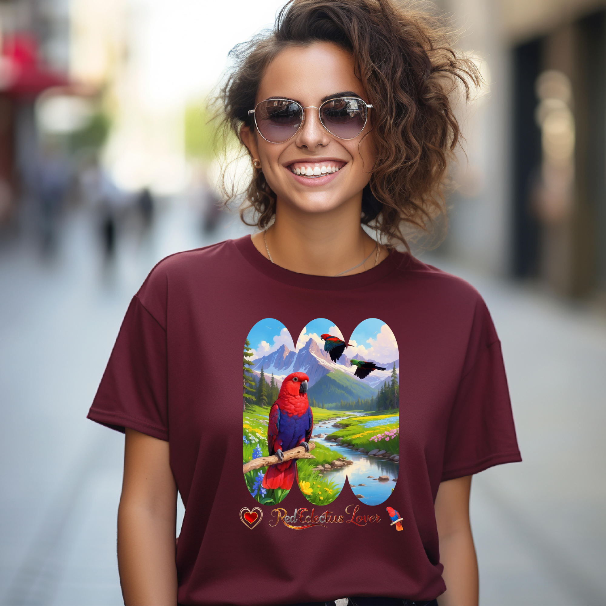 Red Eclectus Lover Lake Scenic T-Shirt