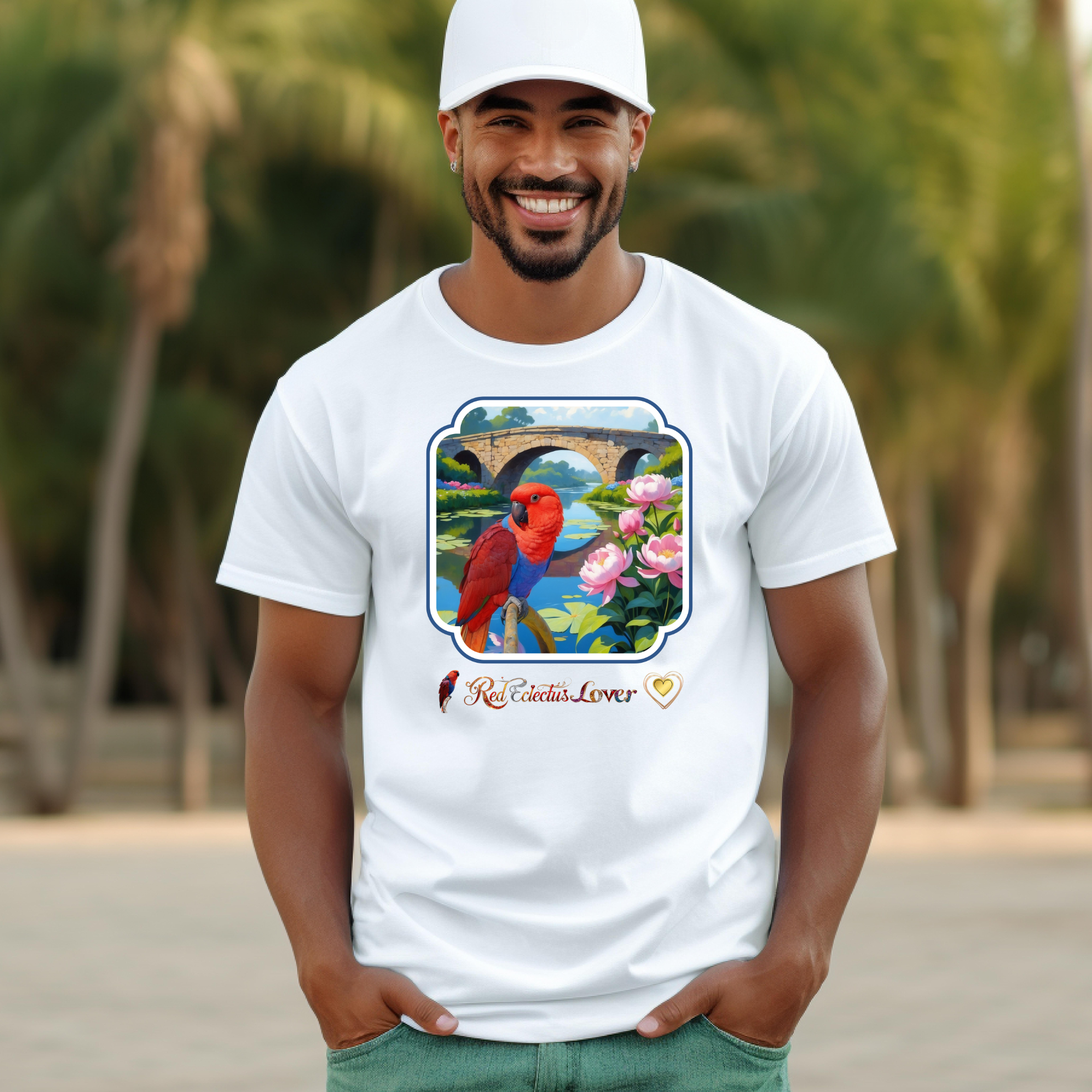 Red Eclectus Lover Bridge Scenic T-Shirt