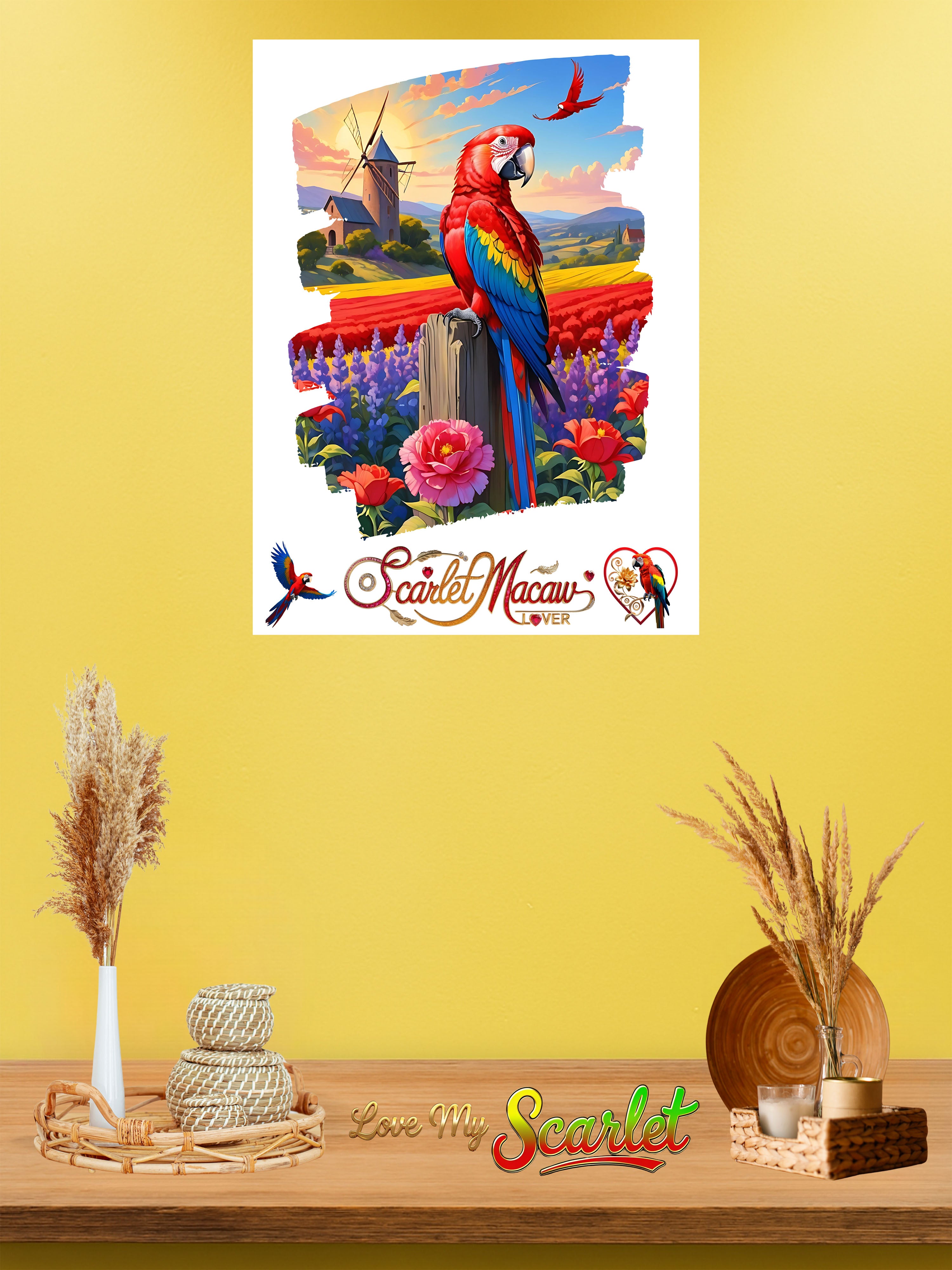Scarlet Macaw Lover Flower Field Wall-Hanging