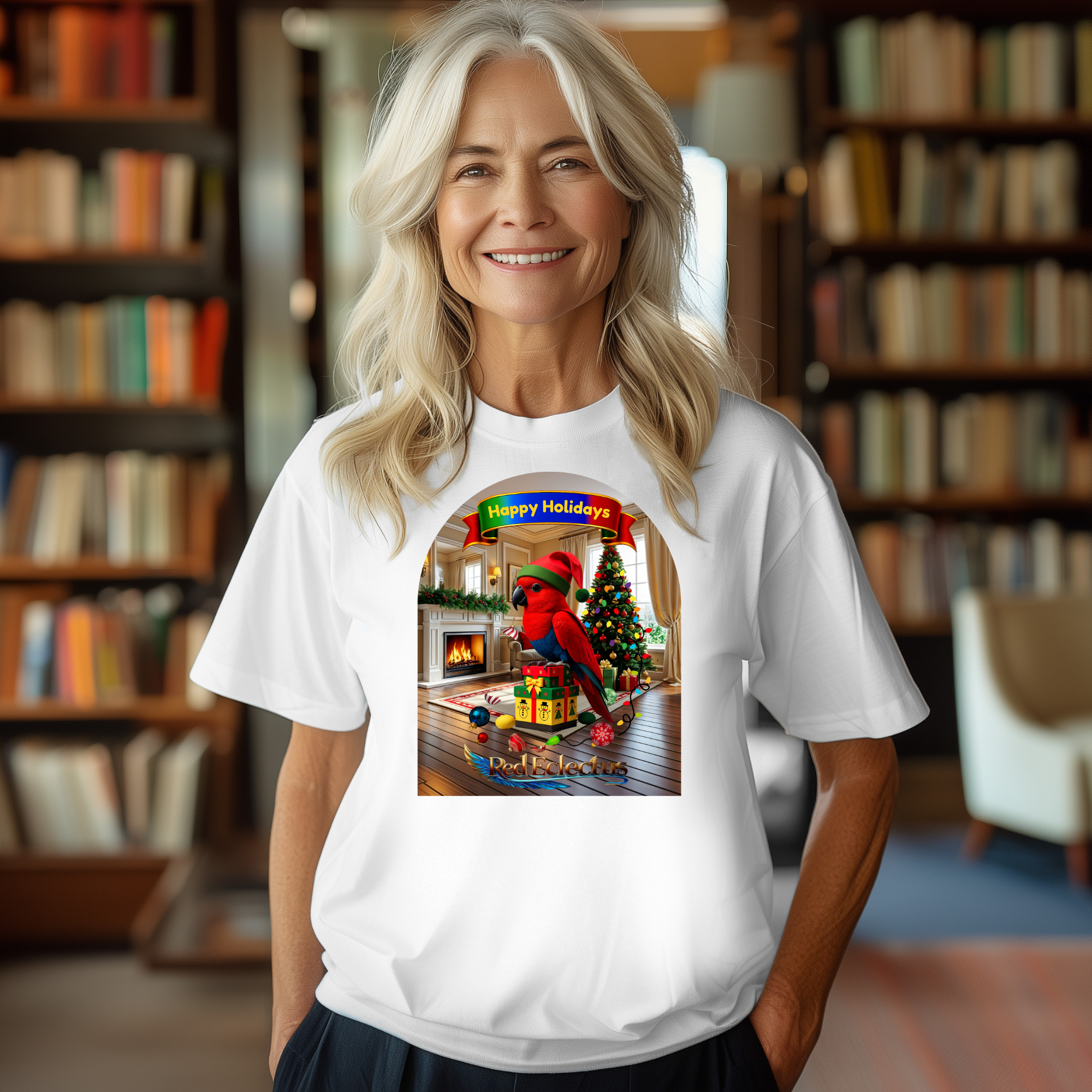 Festive Happy Holidays Red Eclectus T-Shirt