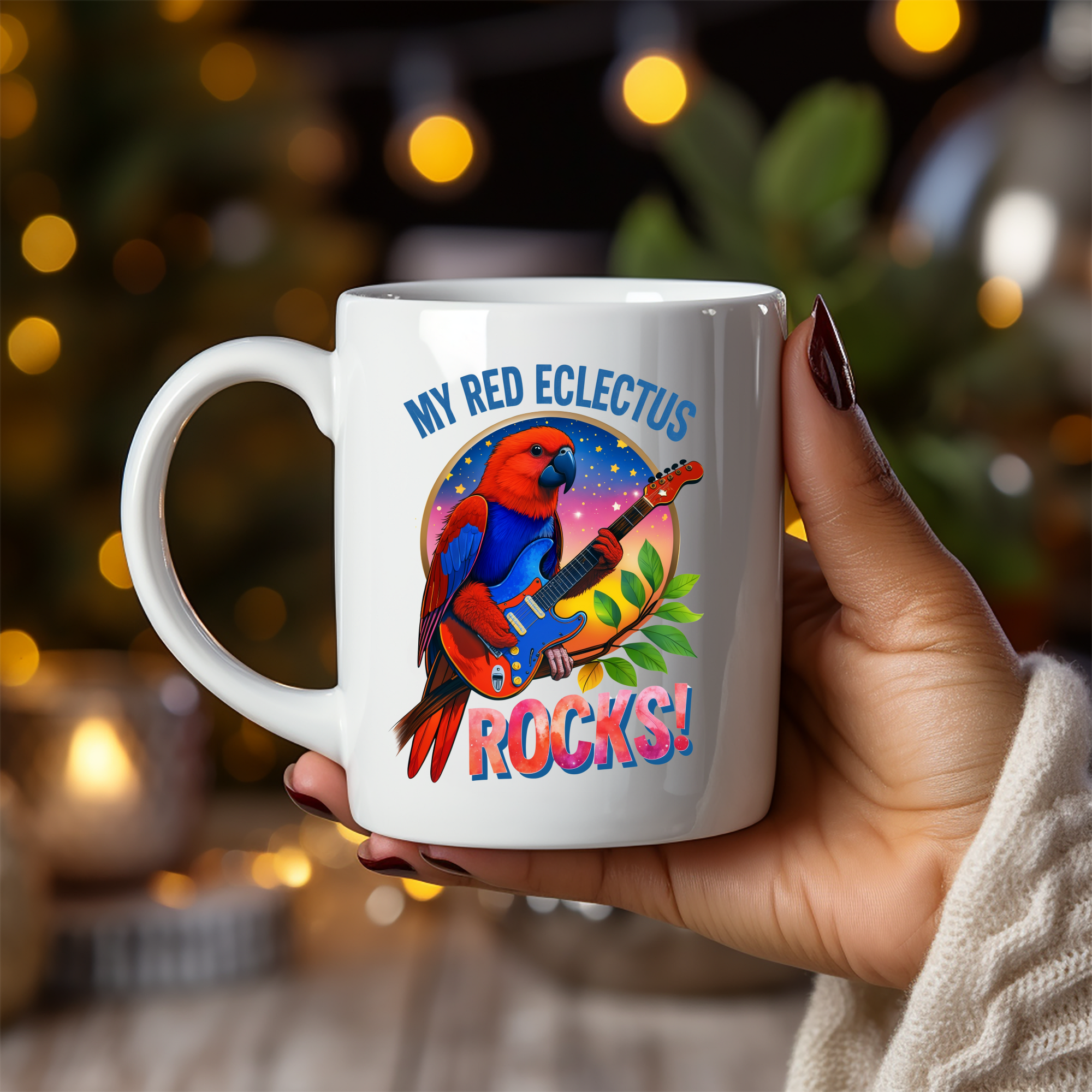 My Red Eclectus Rocks Guitar Mug