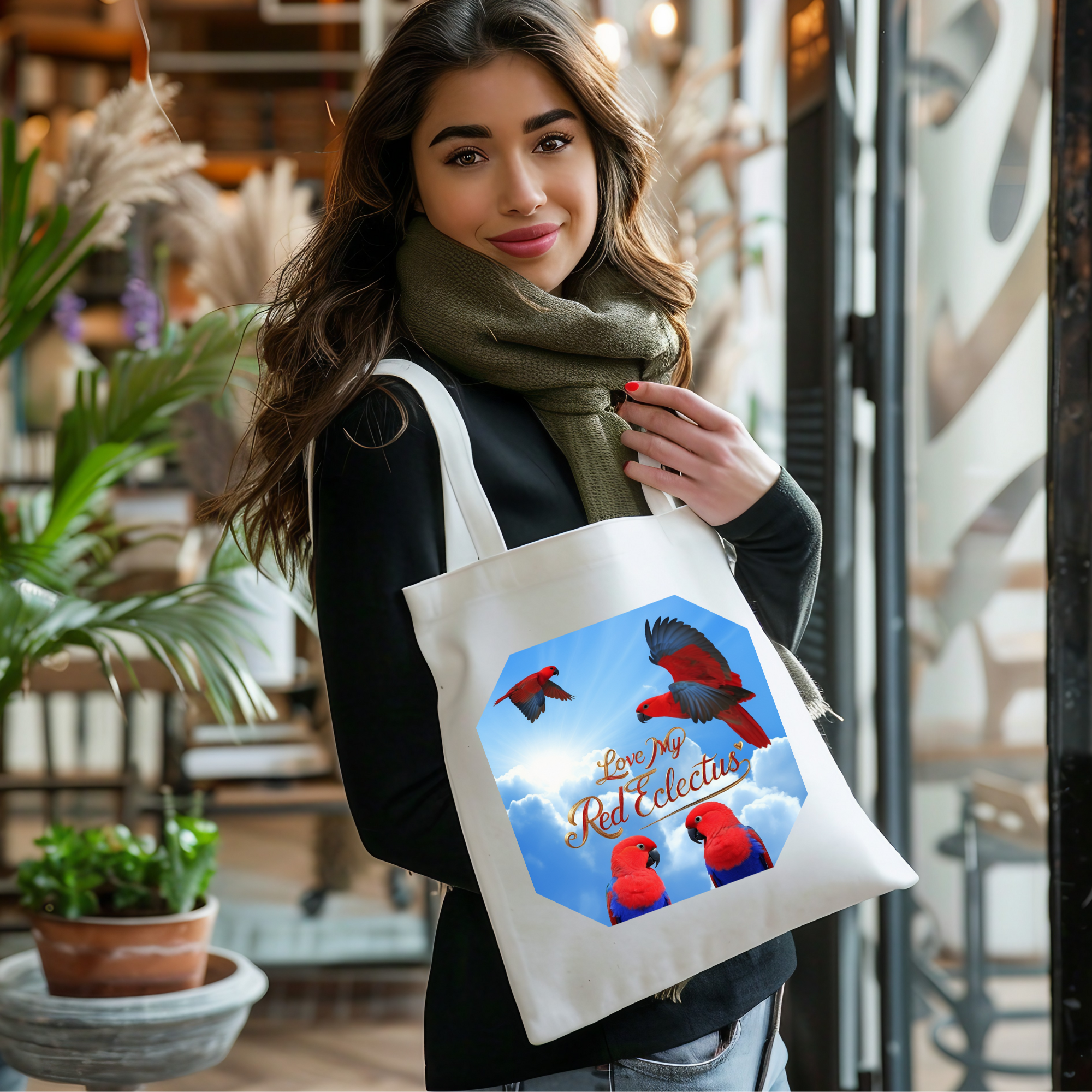 Red Eclectus Tote Bag