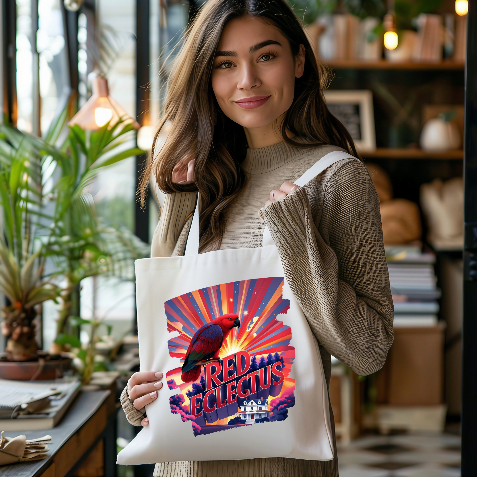 Red Eclectus Tote Bag