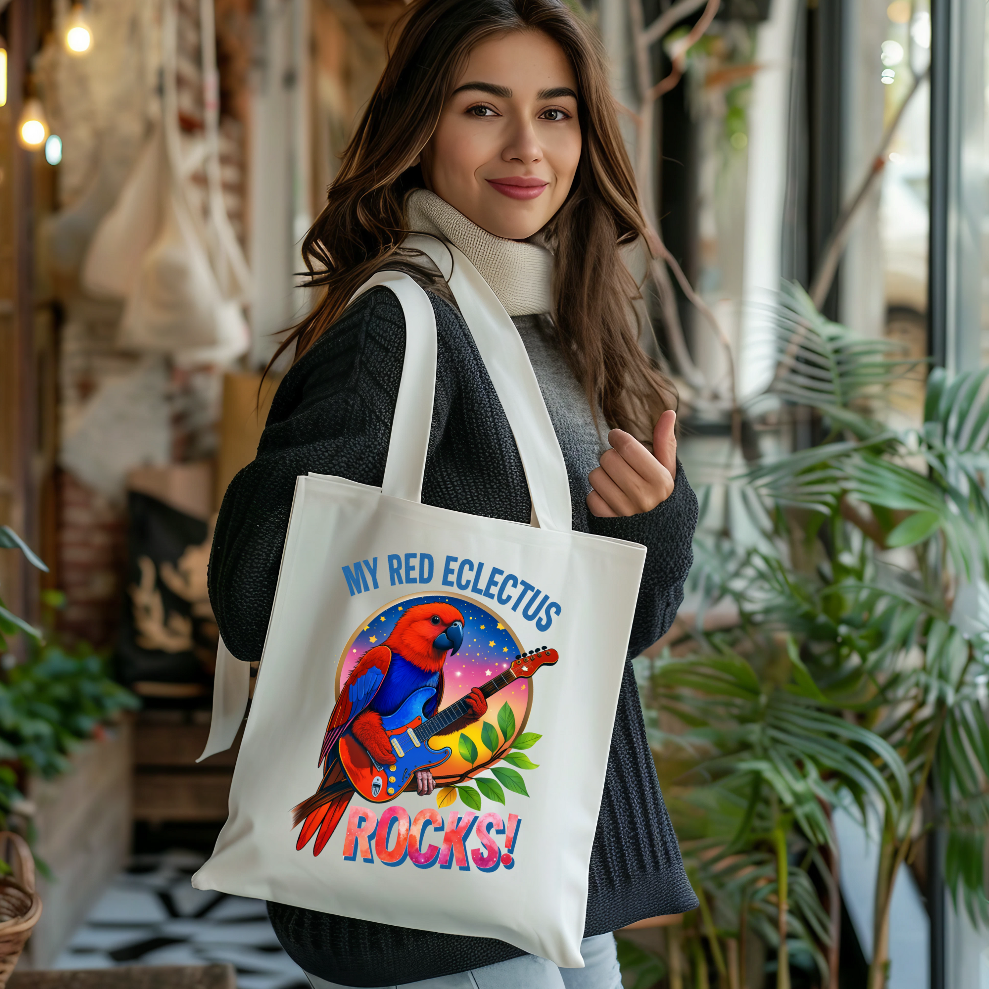 Red Eclectus Tote Bag