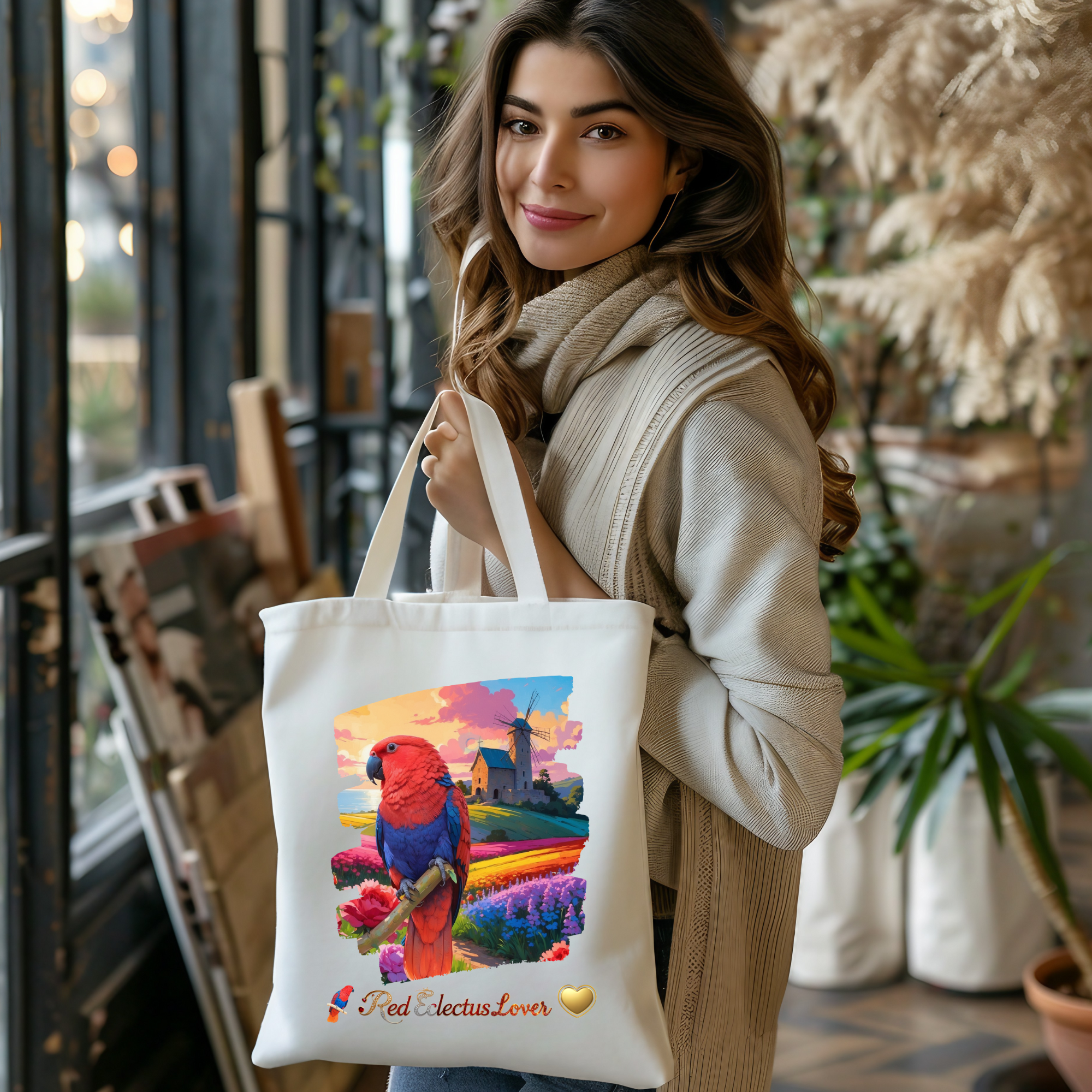 Red Eclectus Tote Bag