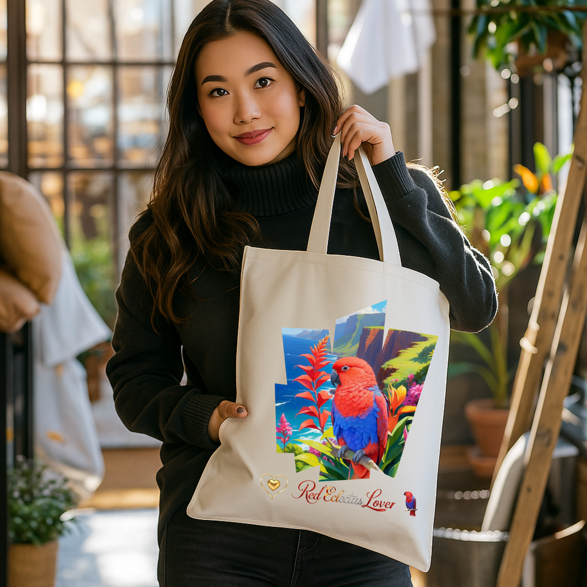 Red Eclectus Tote Bag