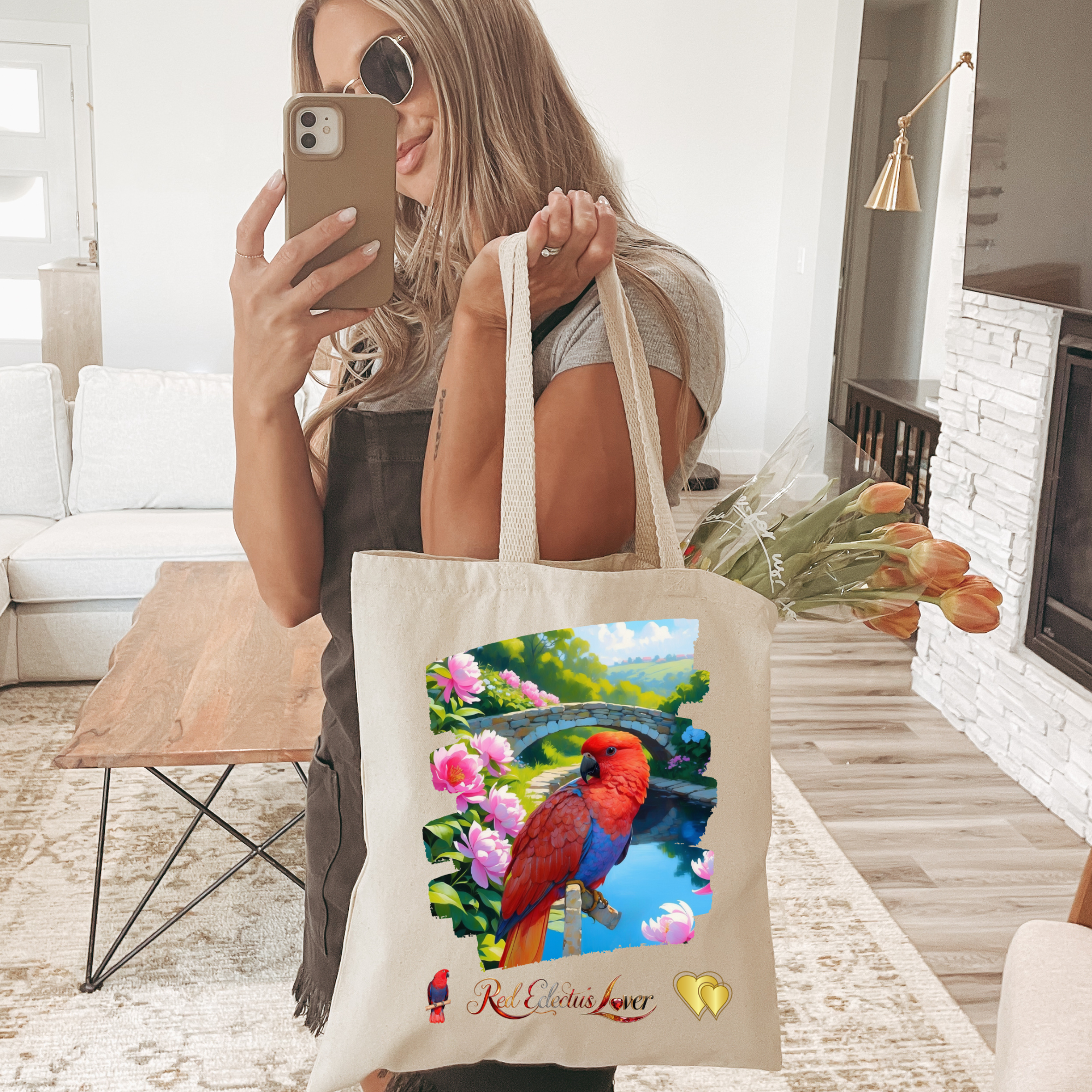 Red Eclectus Tote Bag