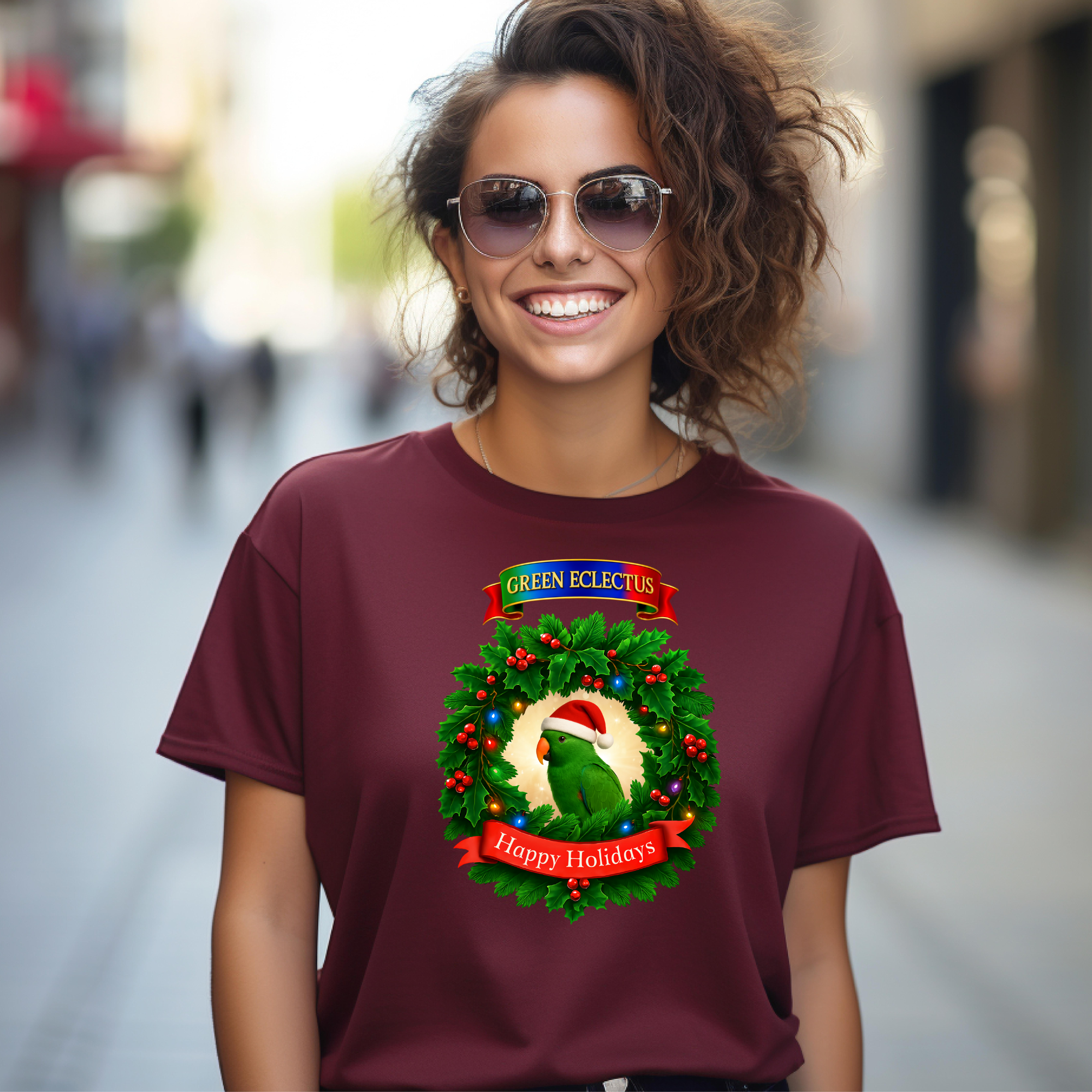 Happy Holidays Green Eclectus T-Shirt