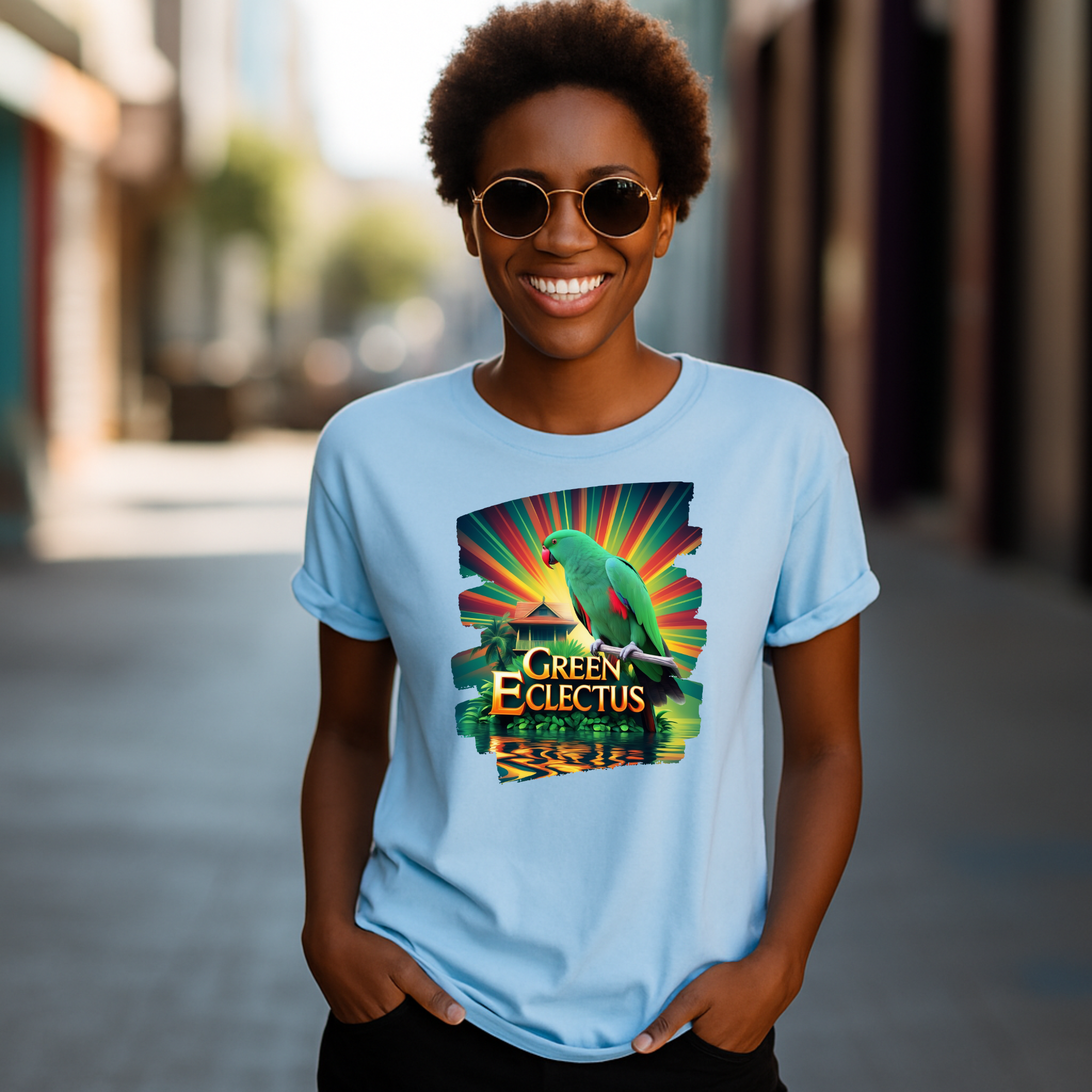 Green Eclectus Sunburst T-Shirt