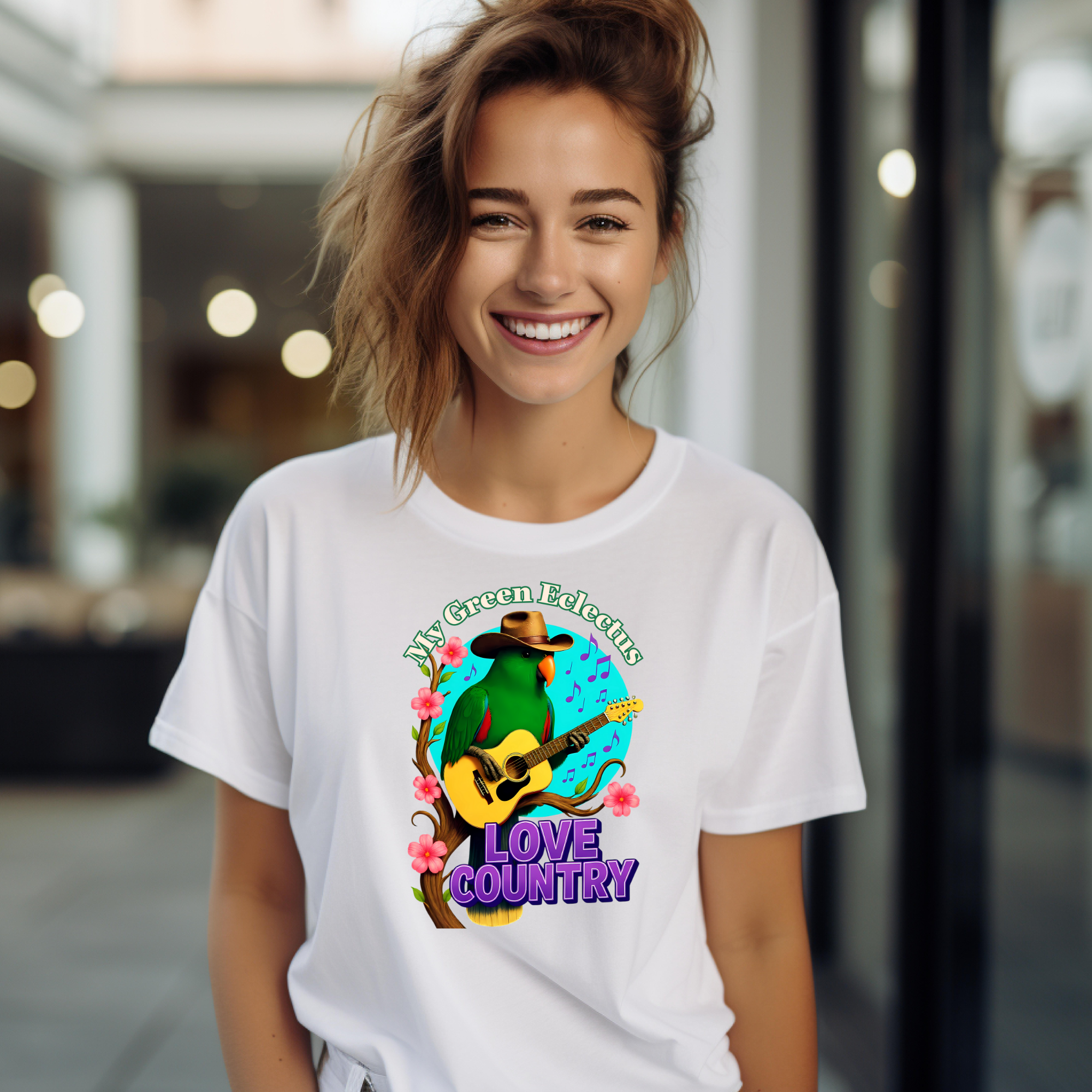 Green Eclectus Loves Country T-Shirt