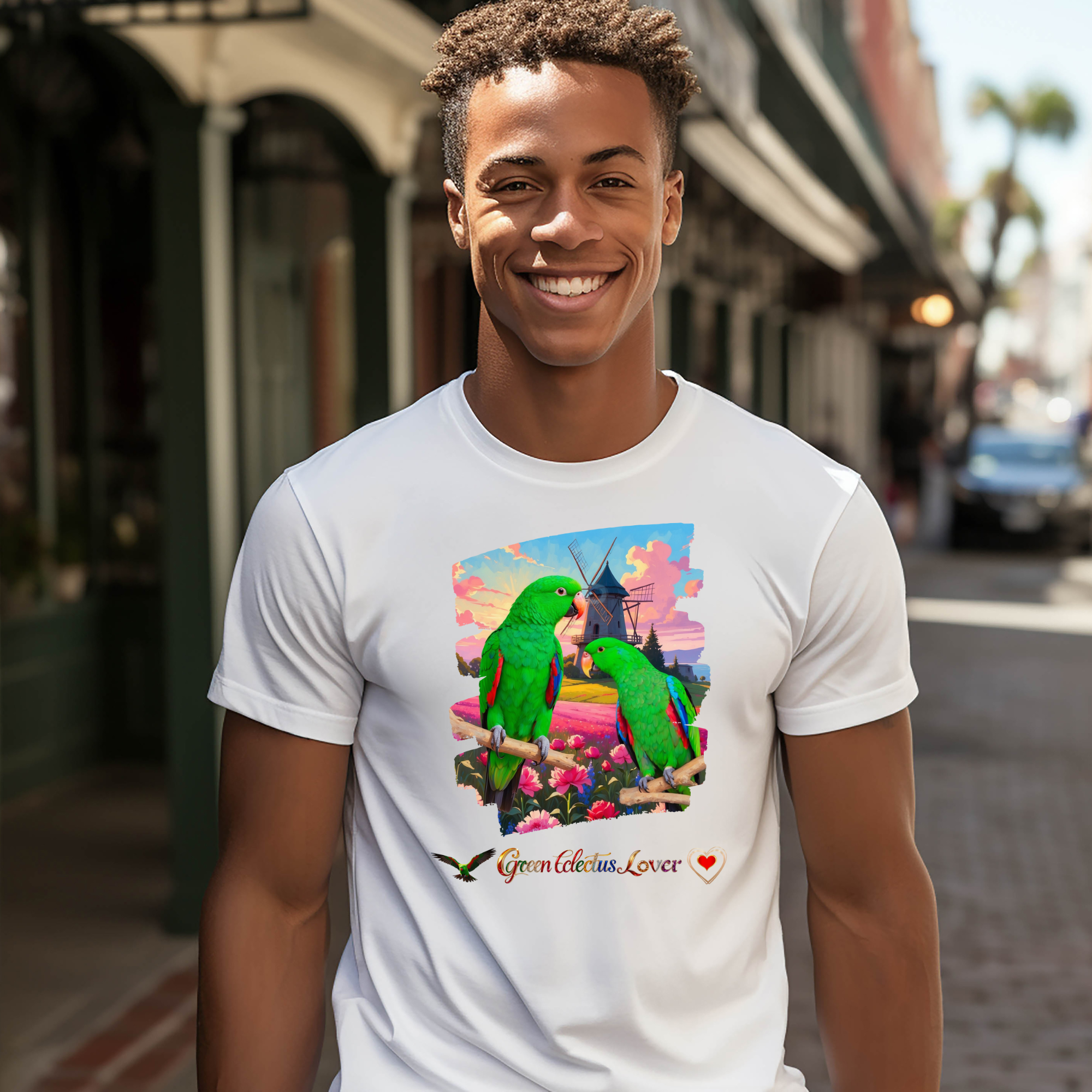 Green Eclectus Lover Floral T-Shirt
