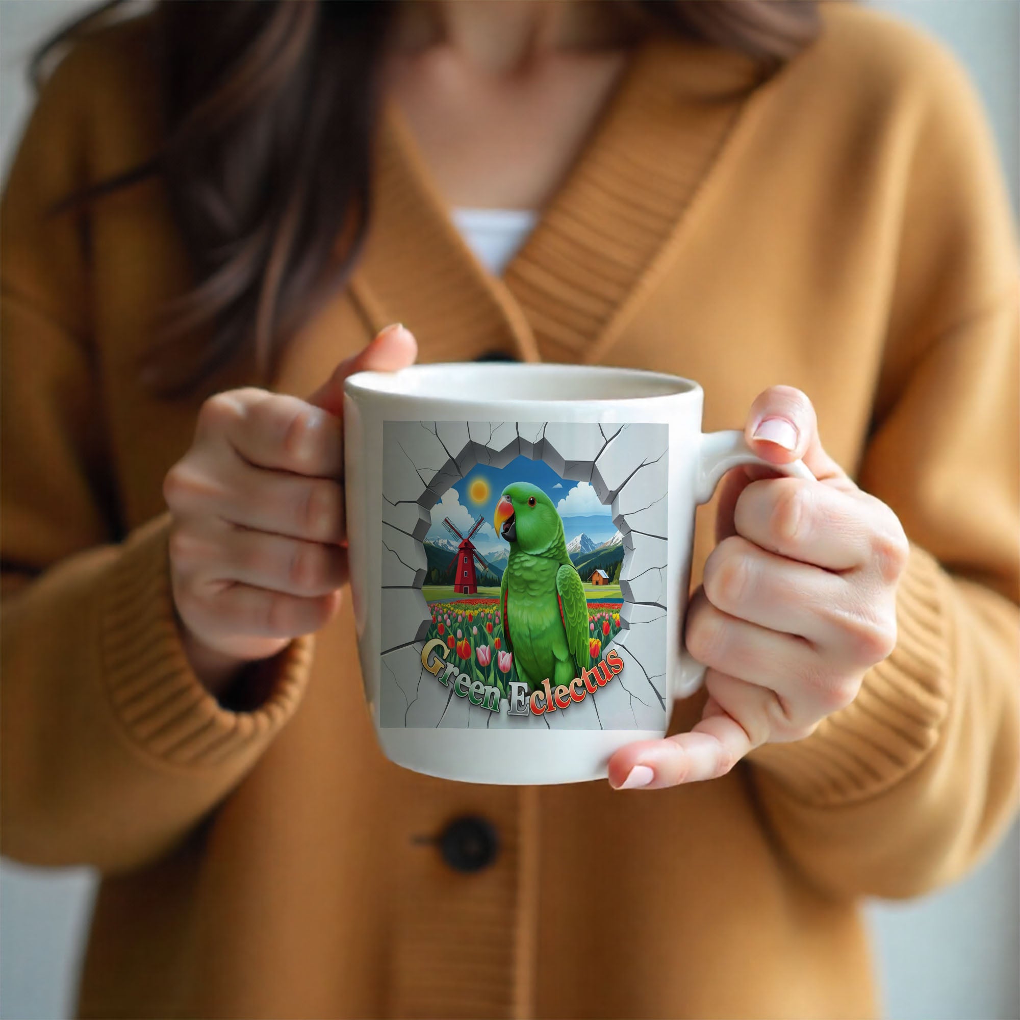 Green Eclectus Meadow Scenic Mug