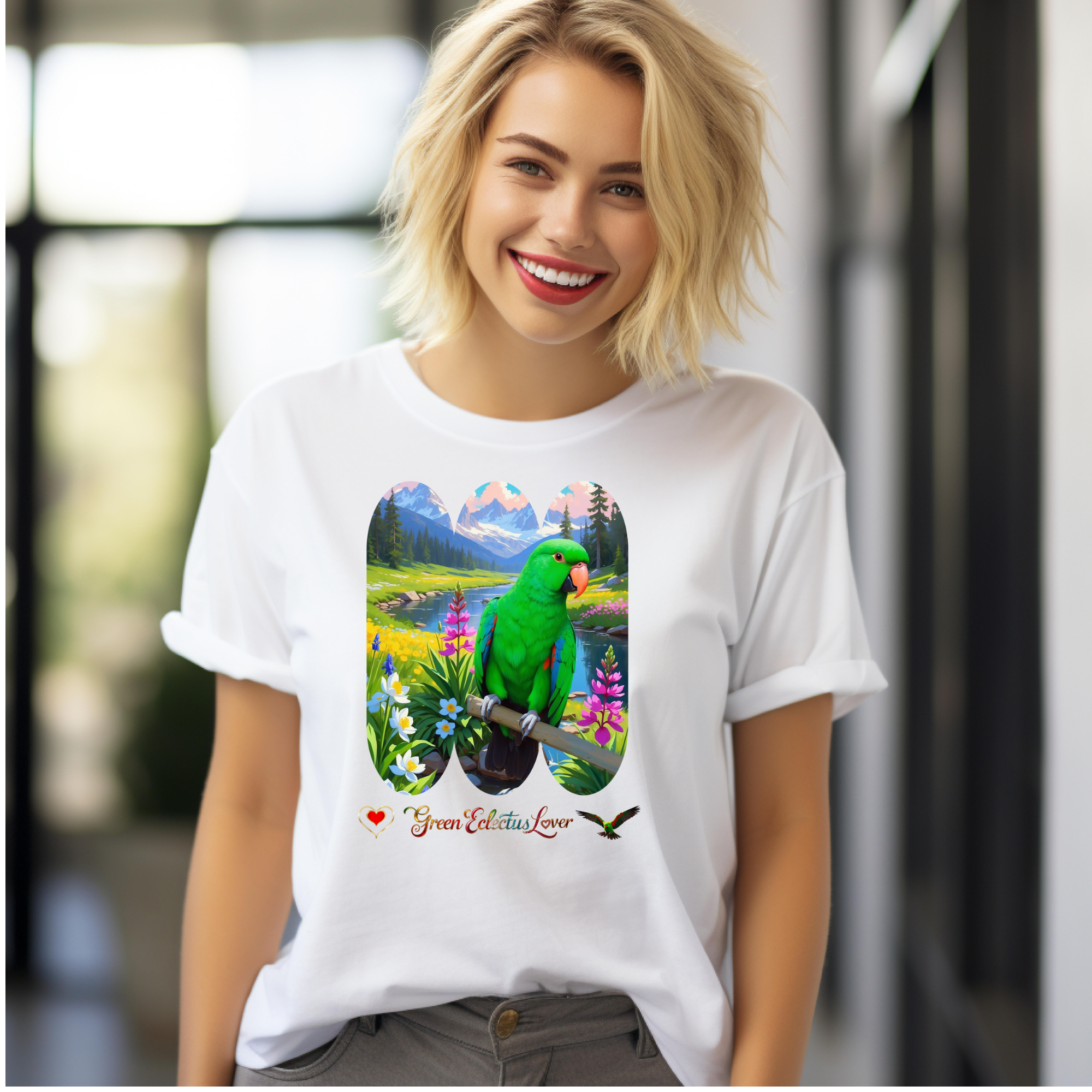 Green Eclectus Lover Lake Scenic T-Shirt