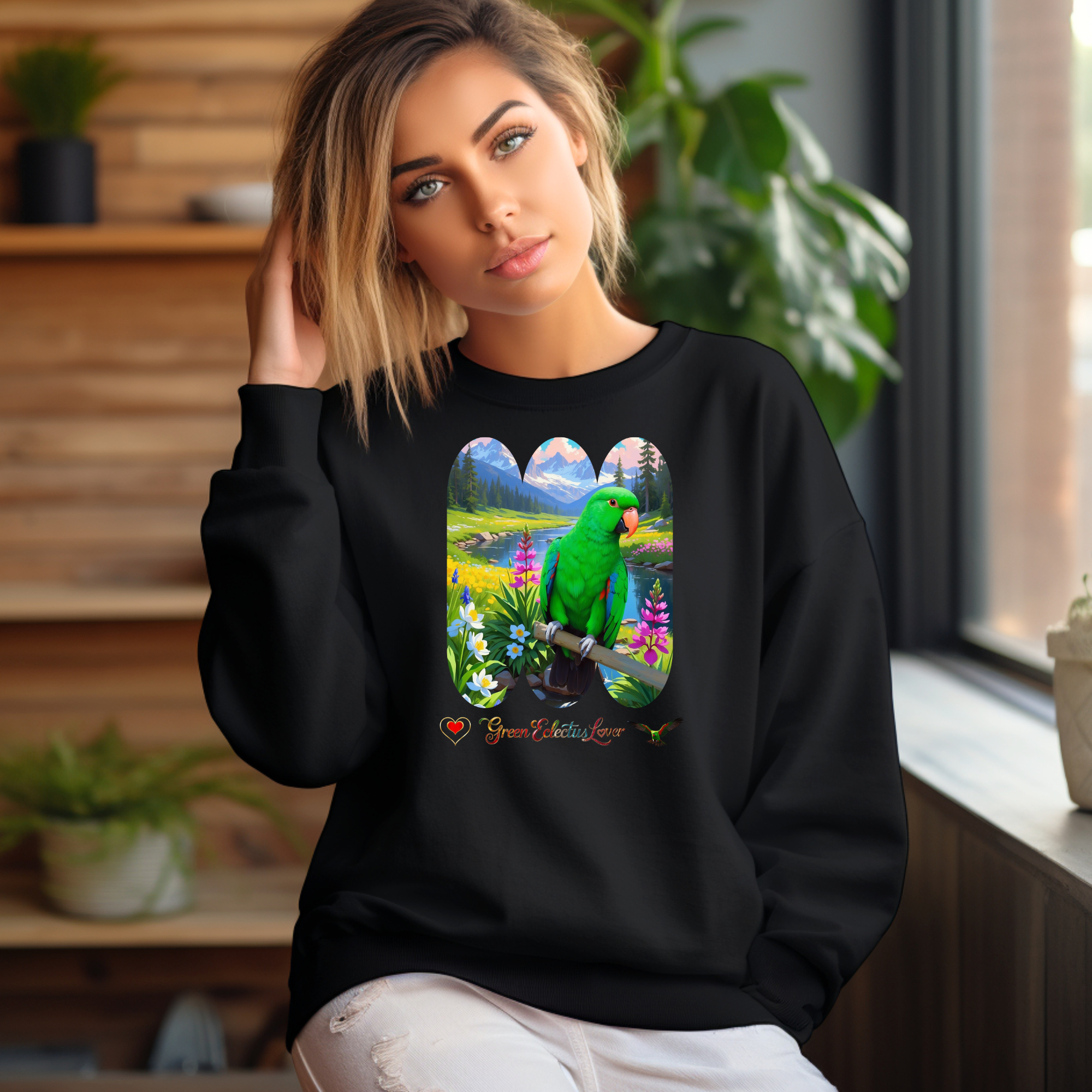 Green Eclectus Lover Lake Scenic Sweatshirt