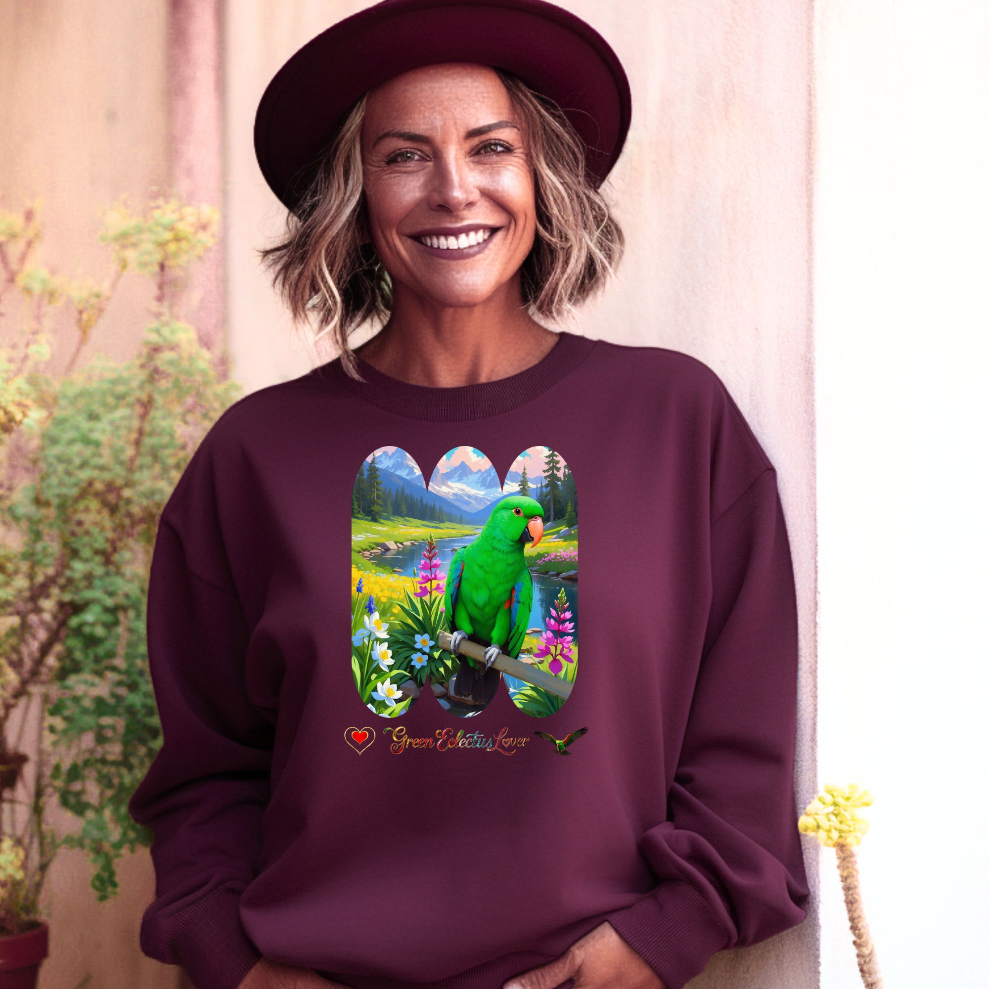Green Eclectus Lover Lake Scenic Sweatshirt