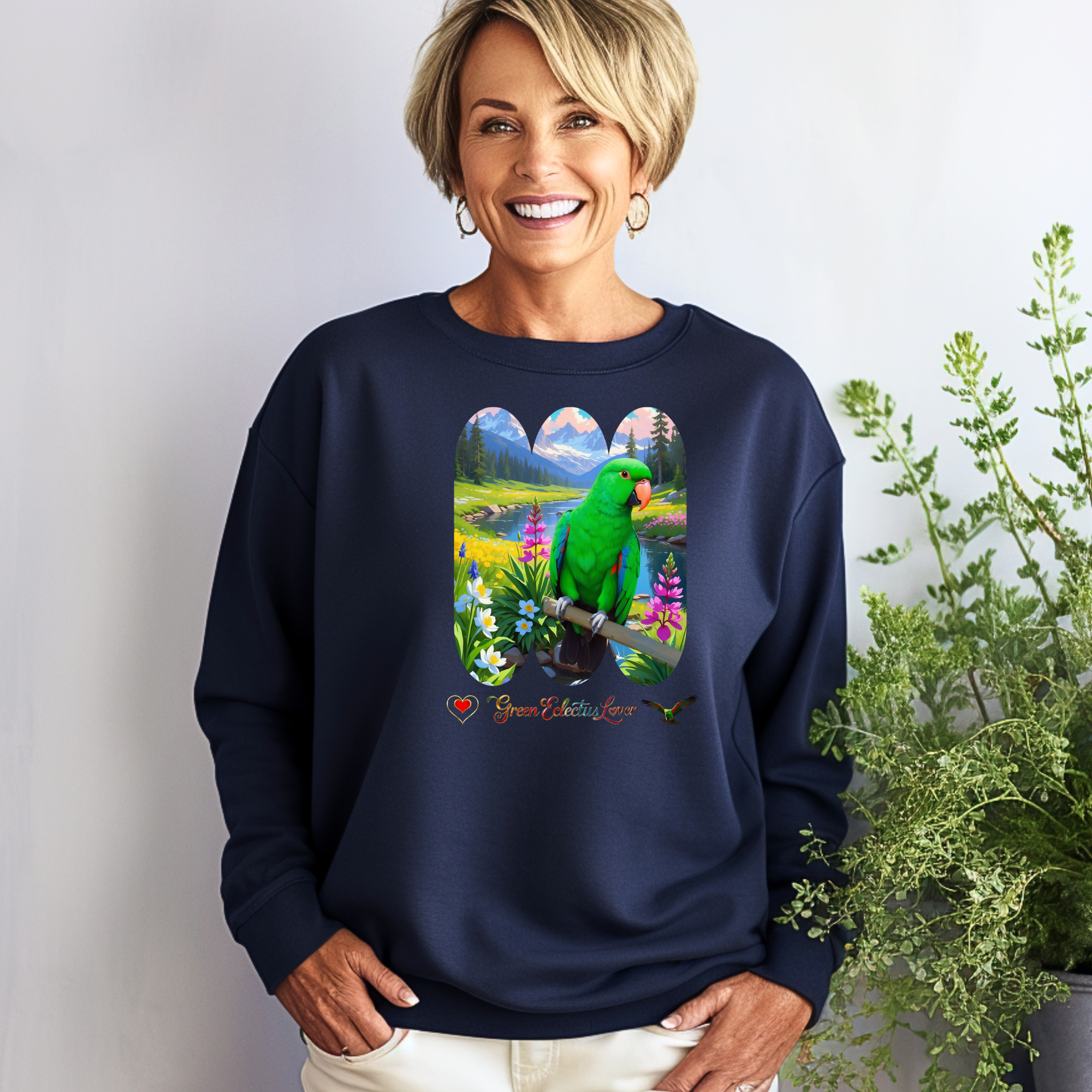 Green Eclectus Lover Lake Scenic Sweatshirt
