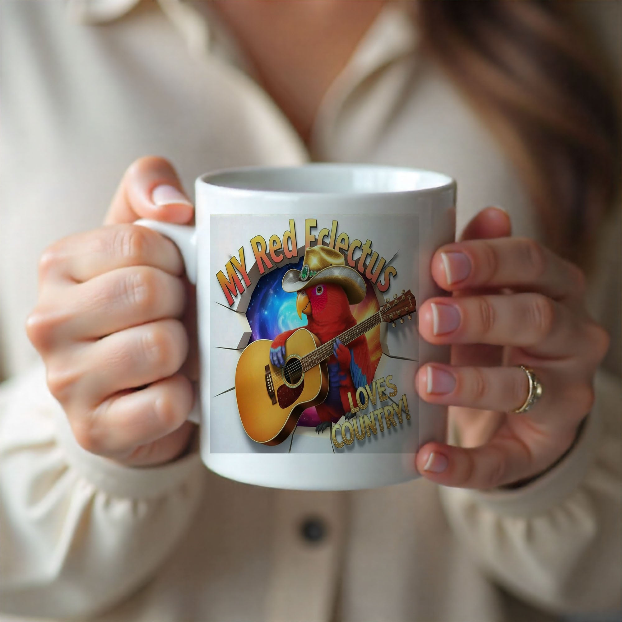 My Red Eclectus Loves Country Mug