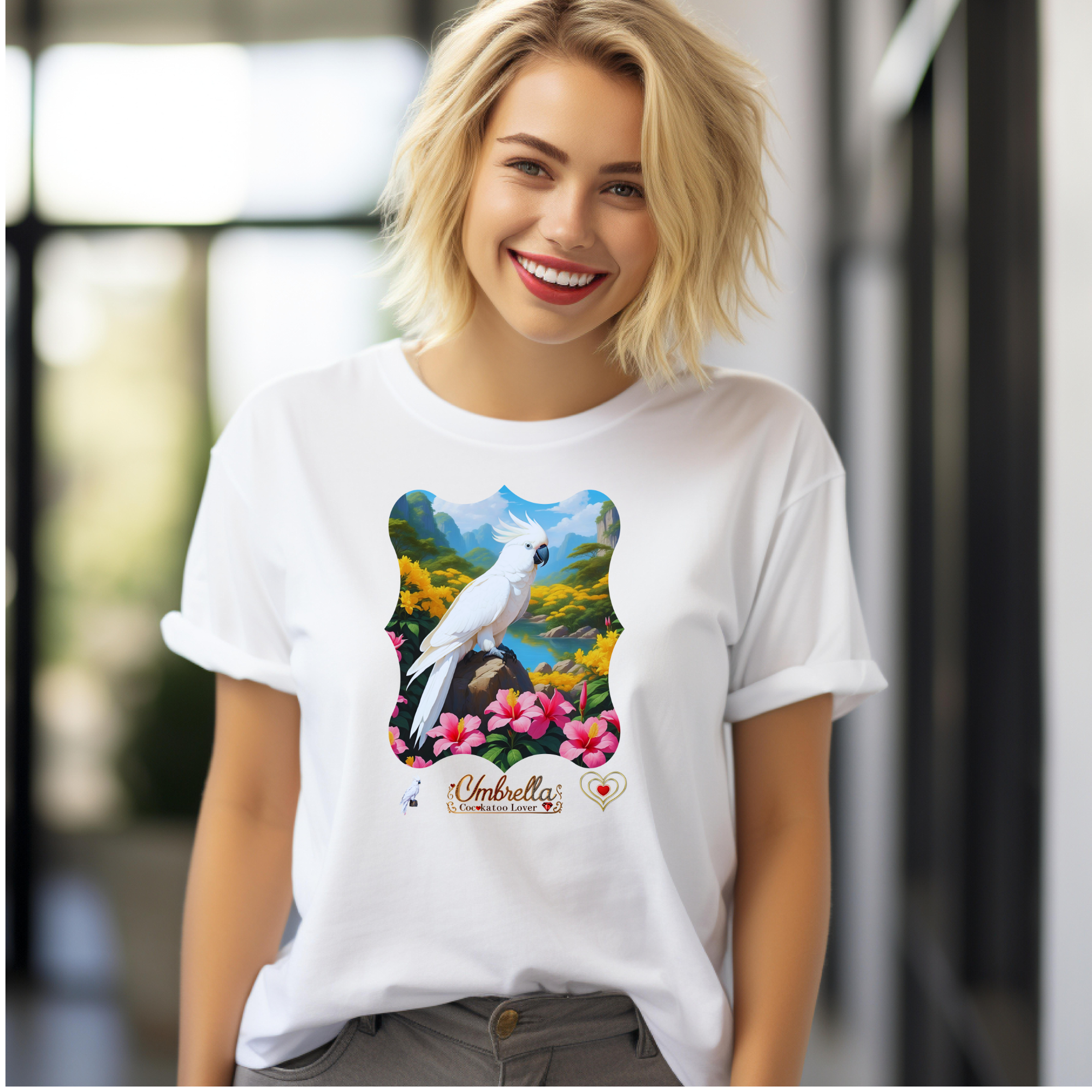 Umbrella Cockatoo Lover Floral T-Shirt