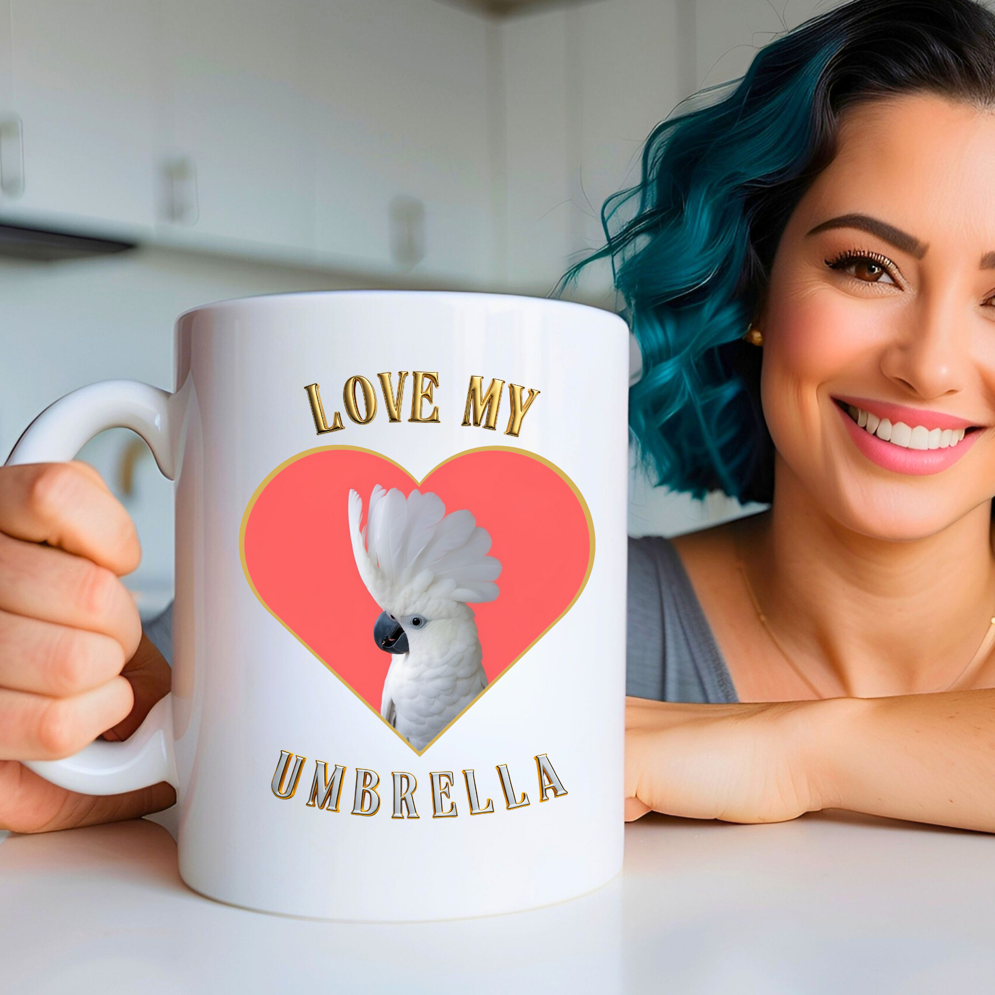 Love My White Umbrella Heart Mug