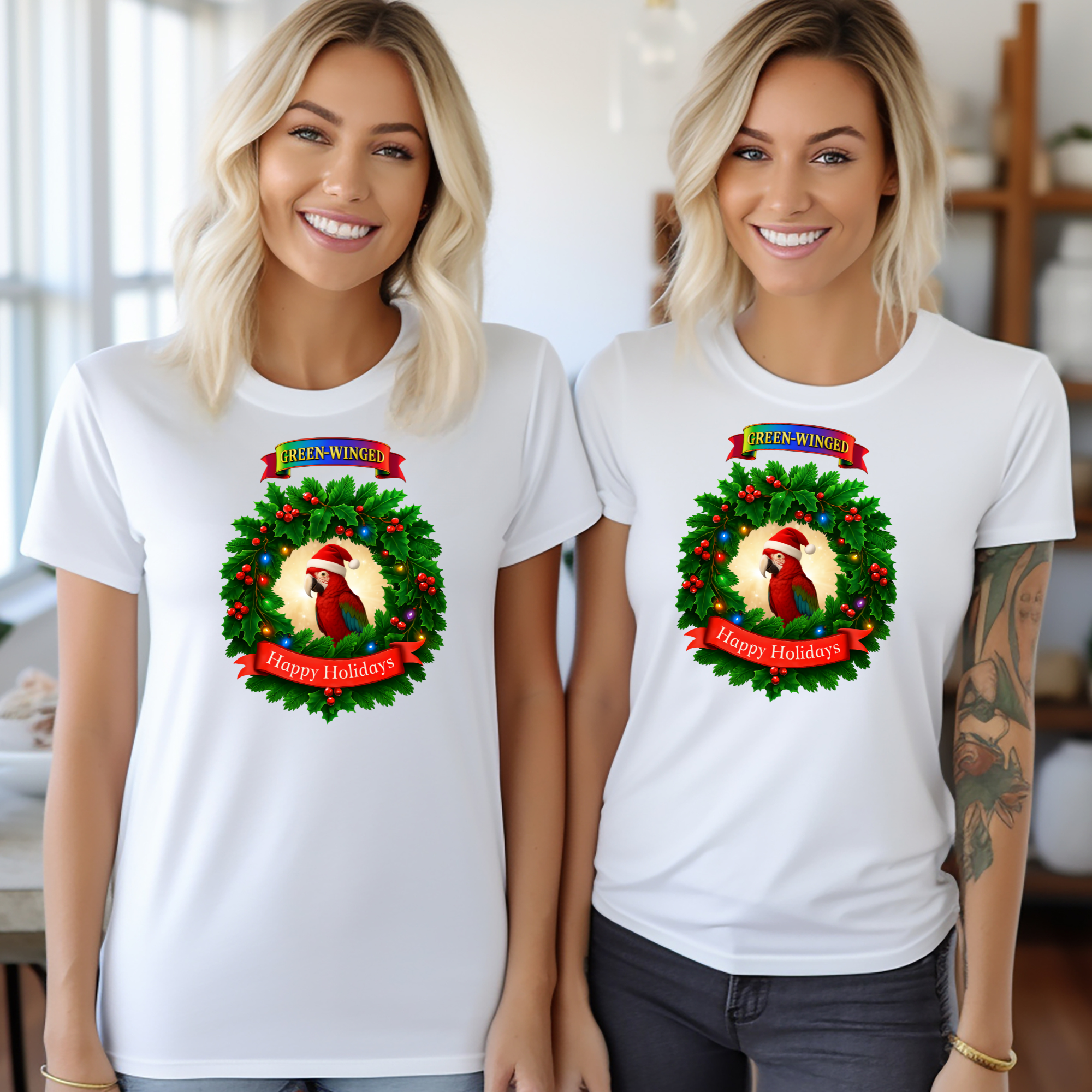Happy Holidays Green-Winged Macaw T-Shirt