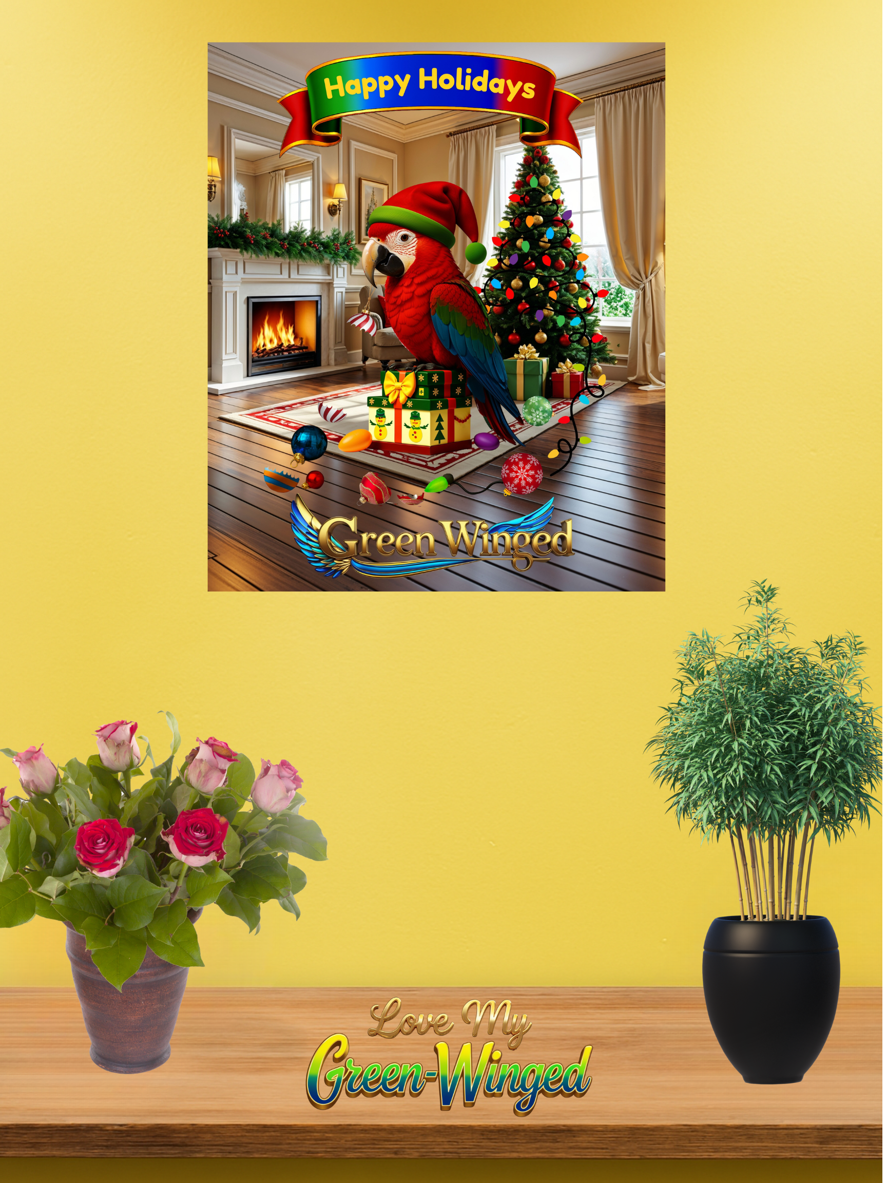 Happy Holidays Green-Winged Wall-Hanging