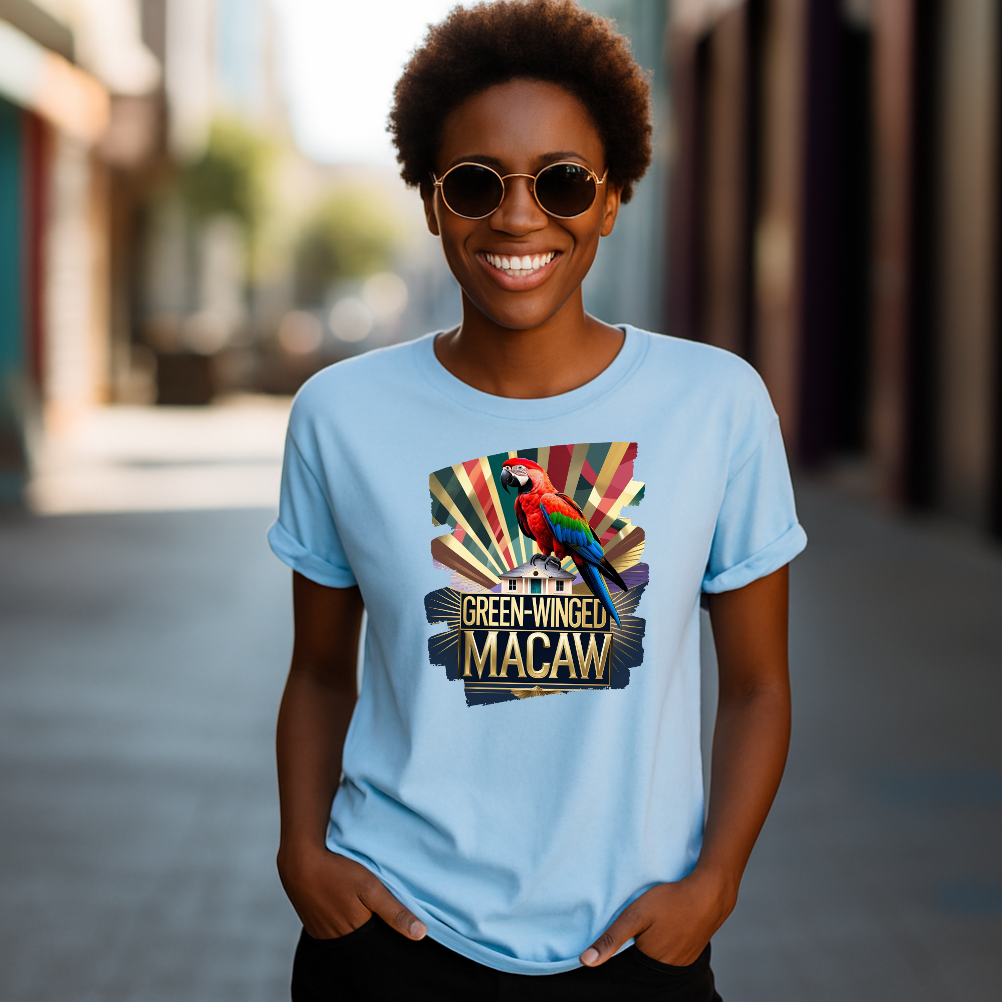 Green-Winged Macaw Sunburst T-Shirt