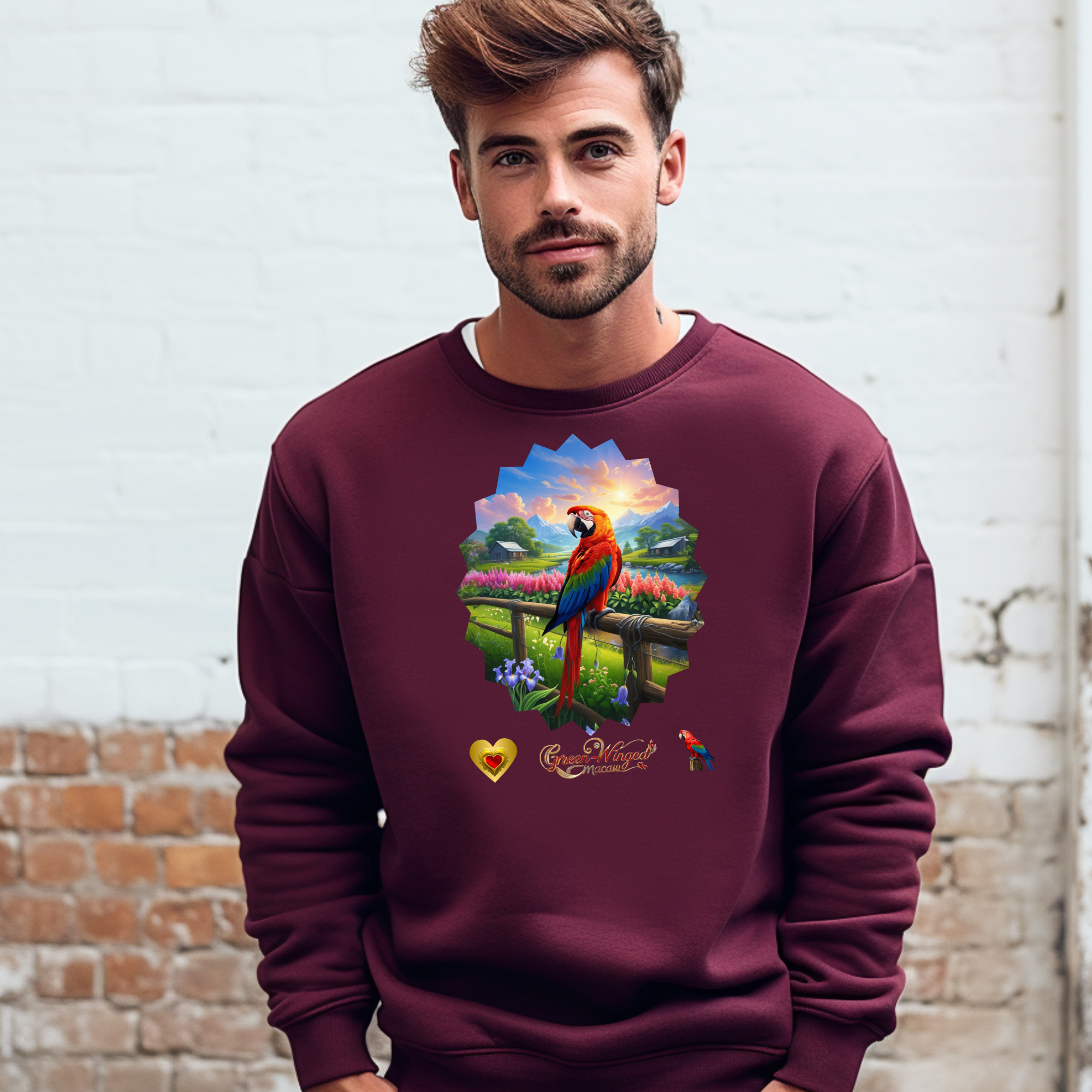 Green-Winged Macaw Floral Scenic Sweatshirt