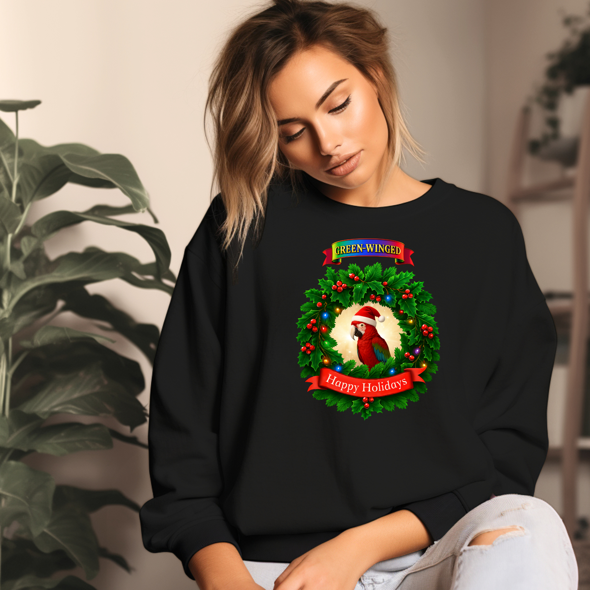 Happy Holidays Green-Winged Sweatshirt