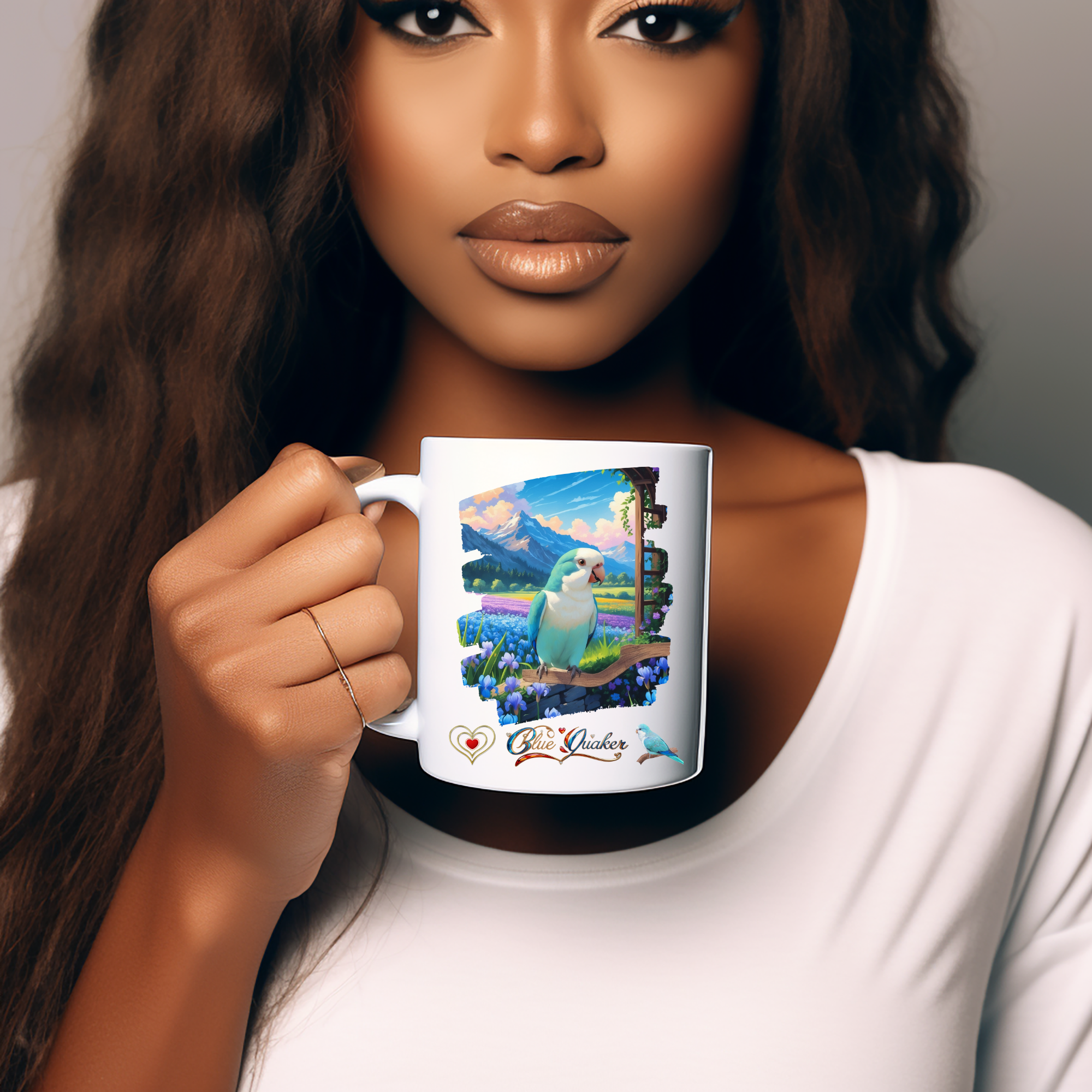 Blue Quaker Floral Scenic Mug