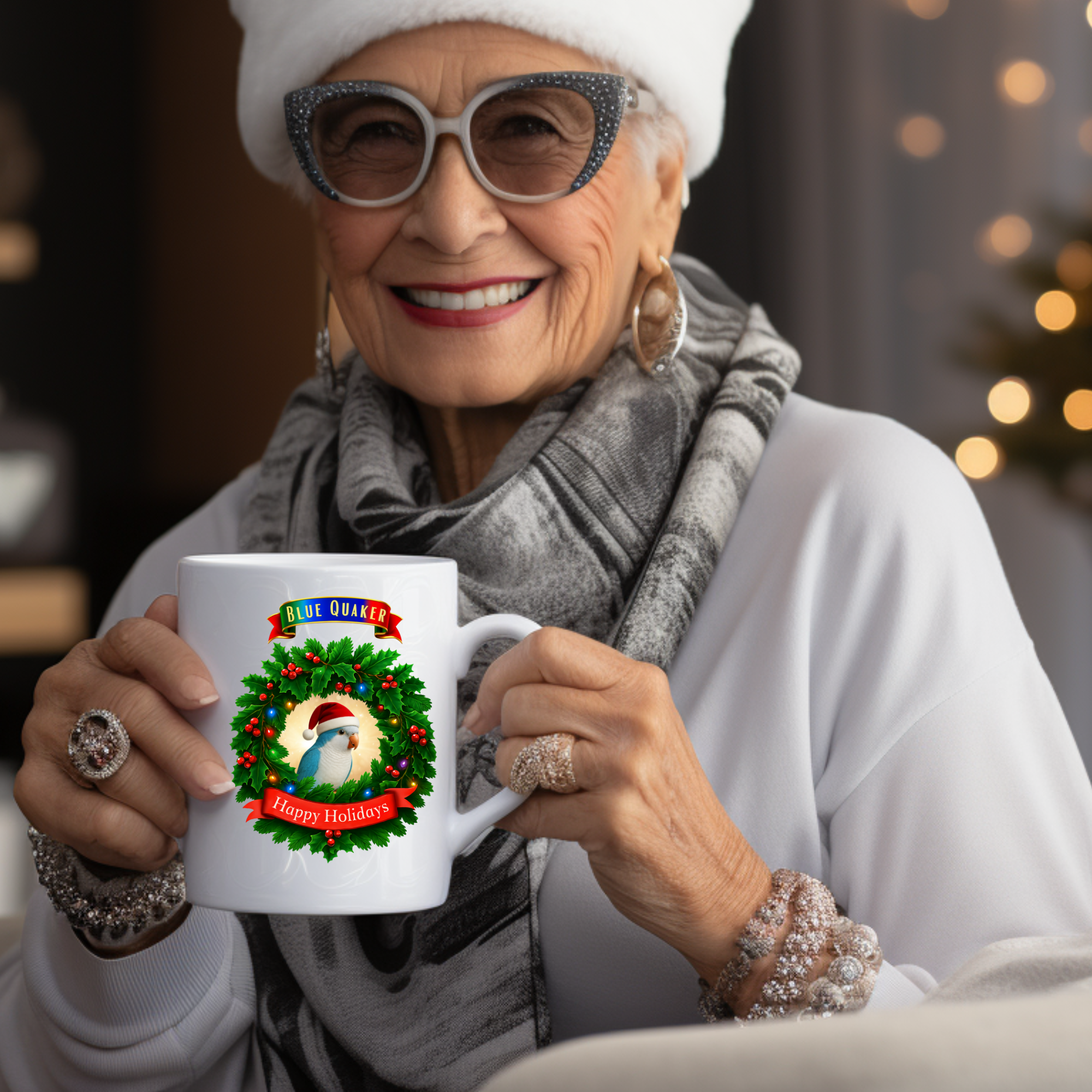 Blue Quaker Happy Holidays Mug