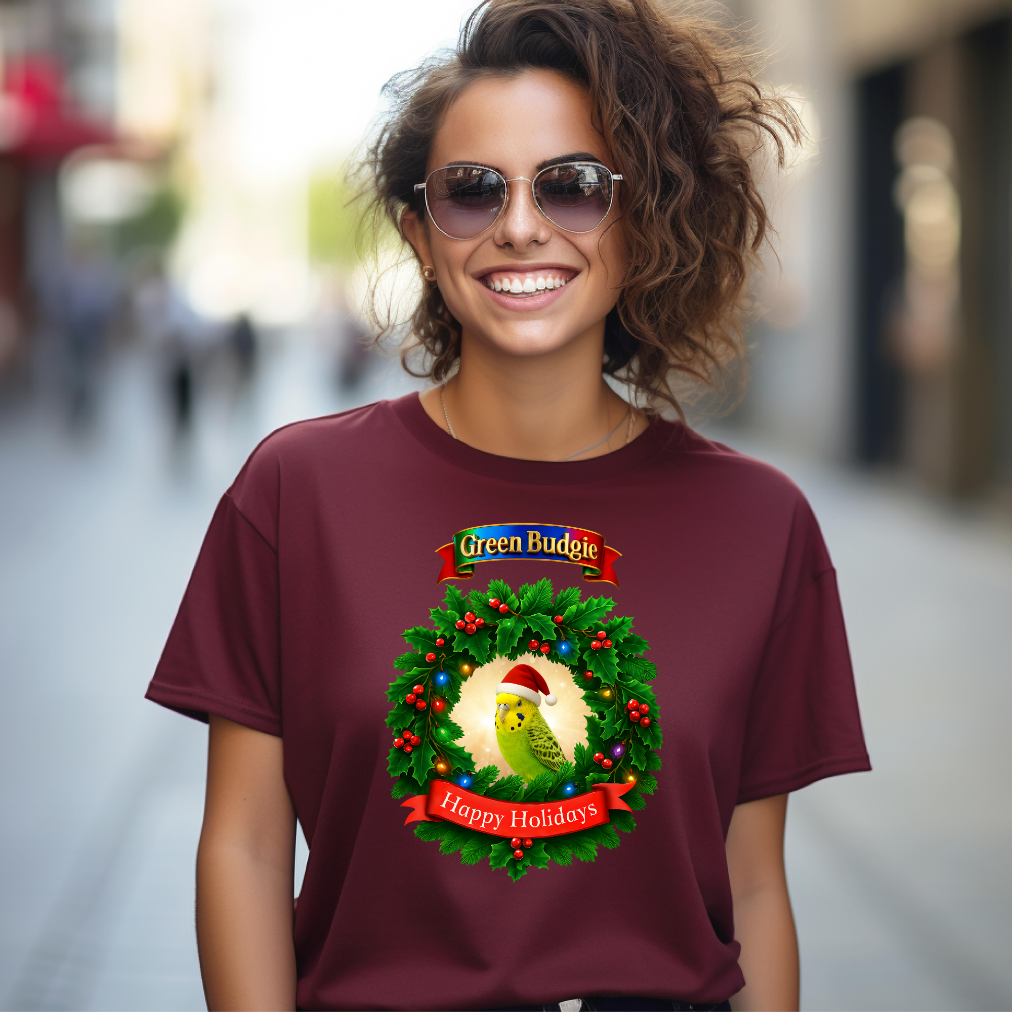 Green Budgie Happy Holidays T-Shirt