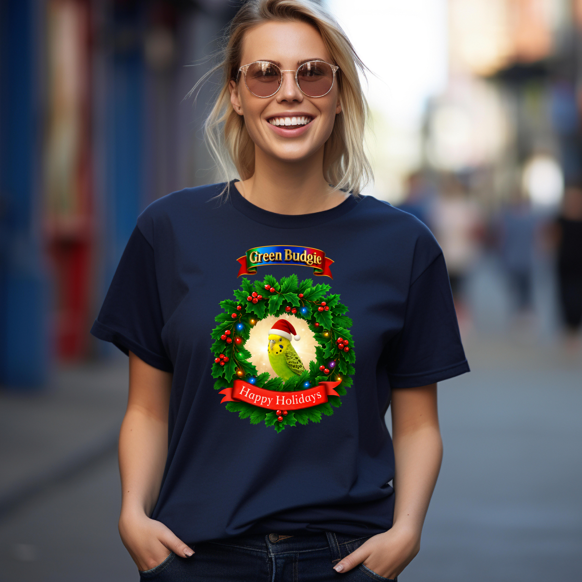 Green Budgie Happy Holidays T-Shirt