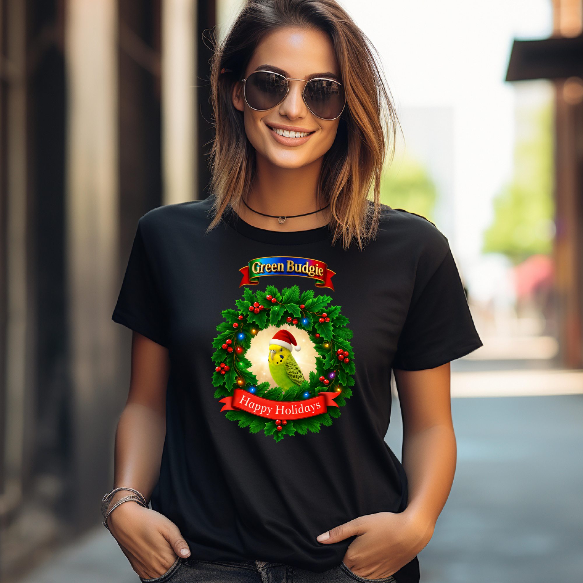 Green Budgie Happy Holidays T-Shirt