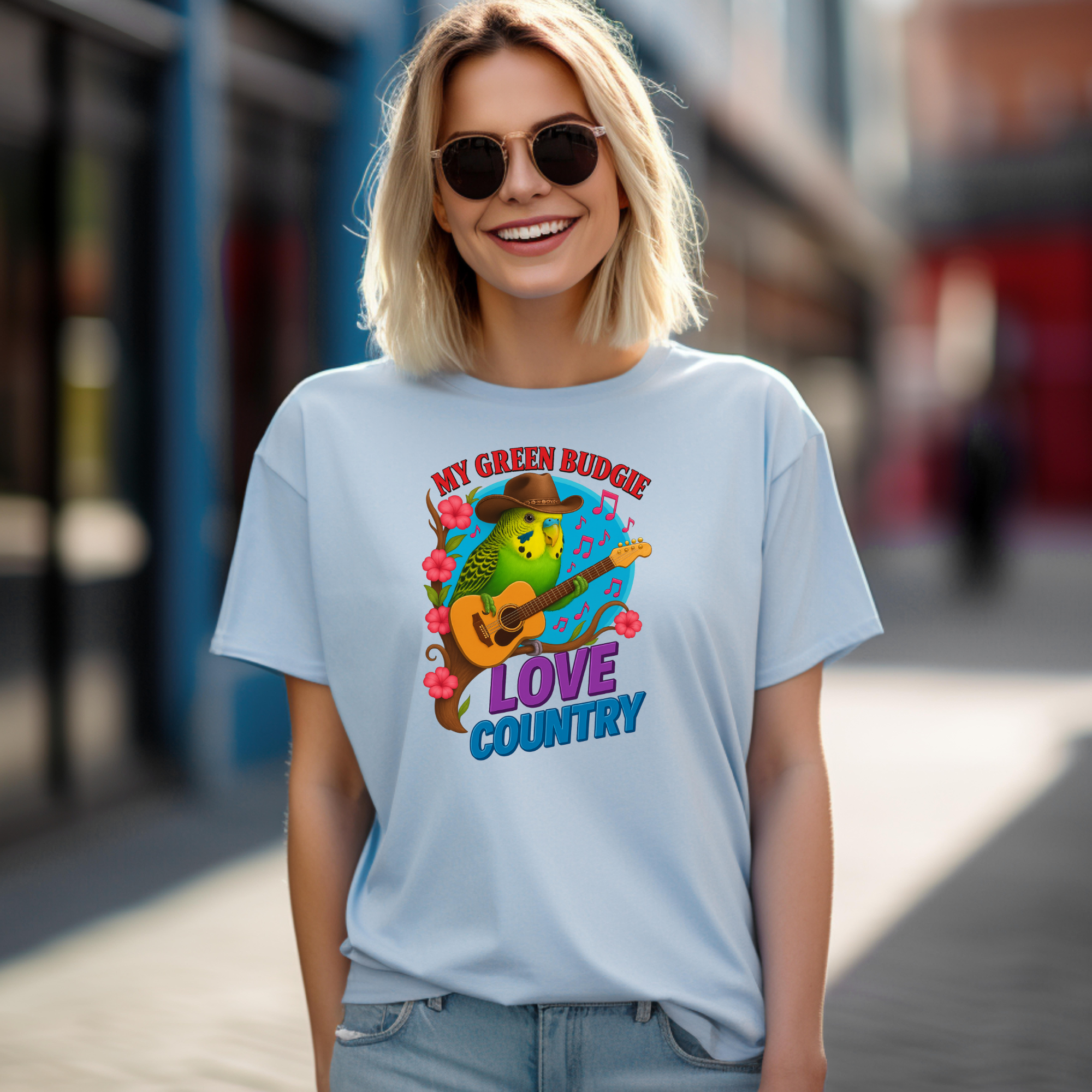 Green Budgie Loves Country T-Shirt