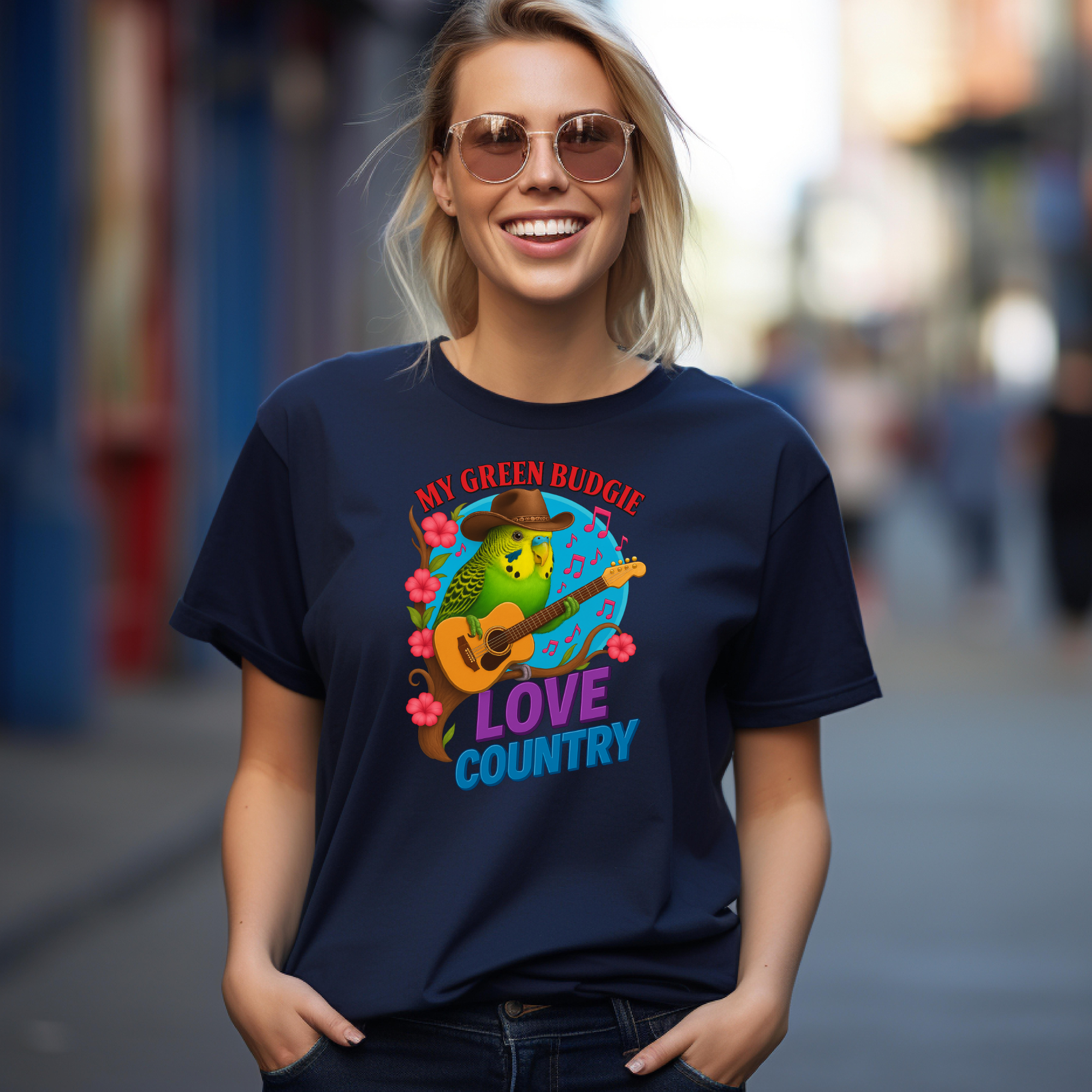 Green Budgie Loves Country T-Shirt