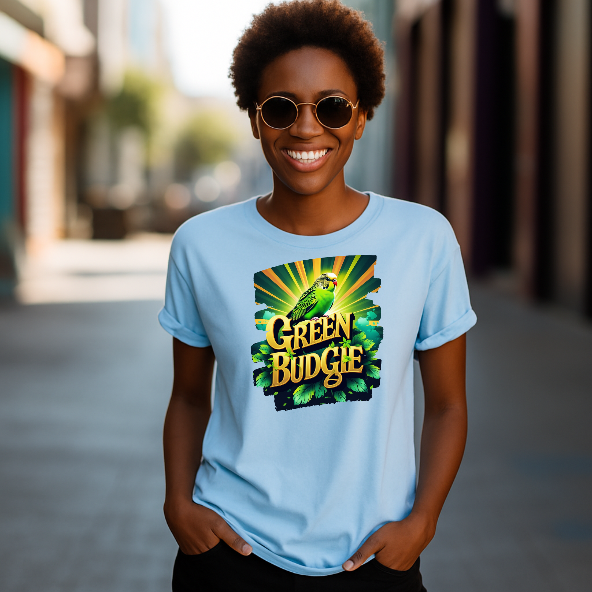 Green Budgie Sunburst T-Shirt