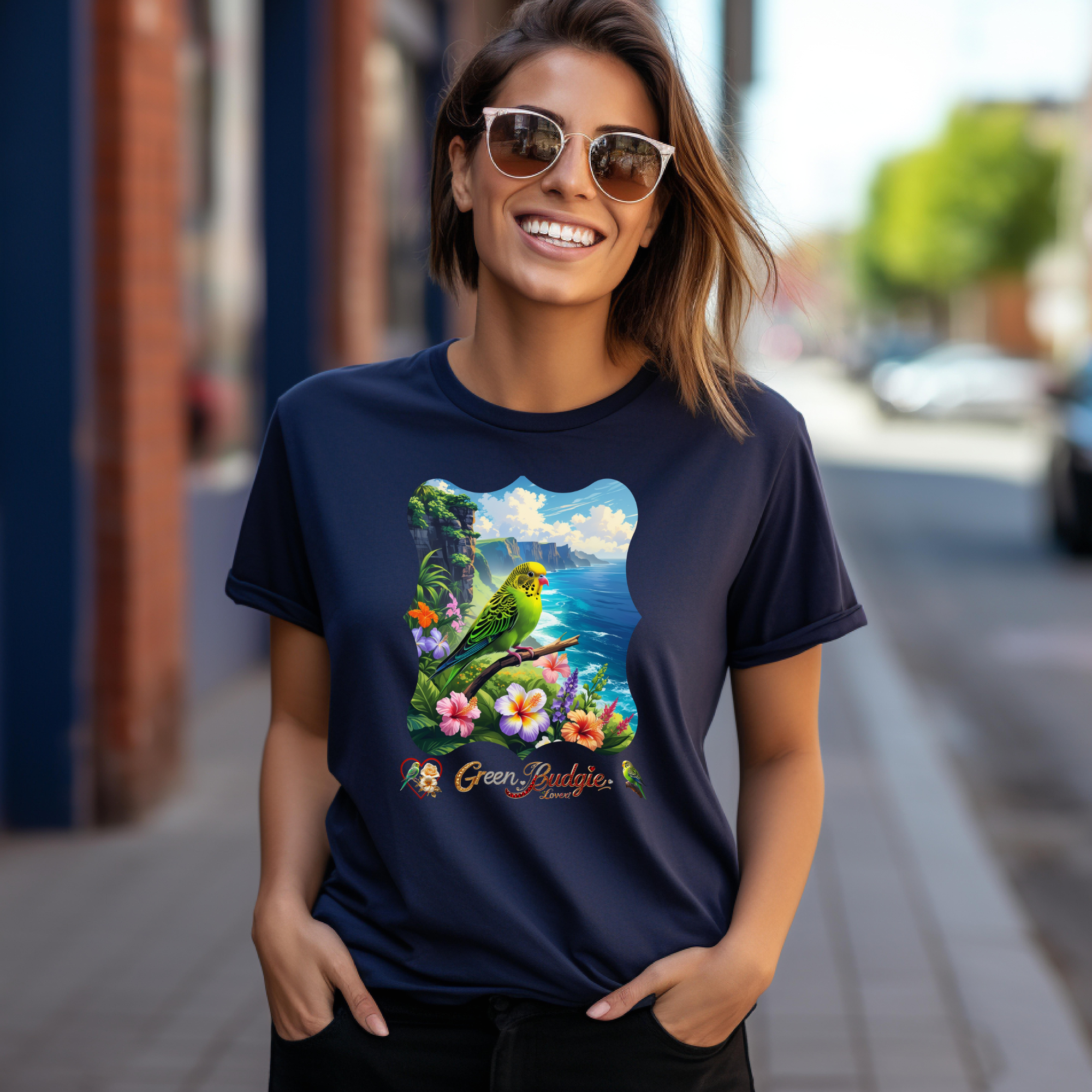 Green Budgie Lover Floral T-Shirt