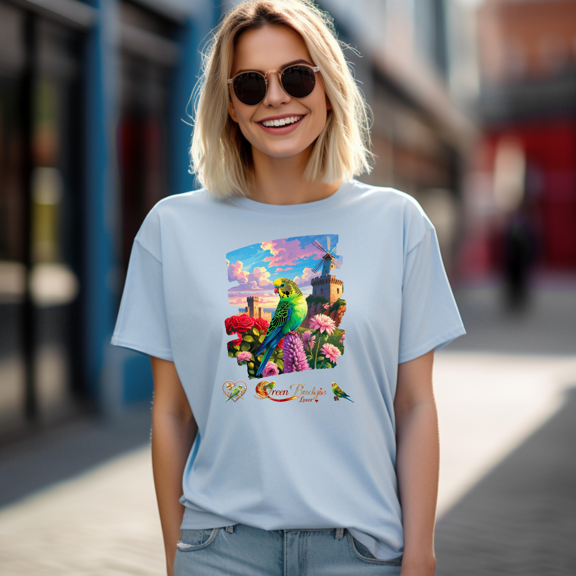 Green Budgie Lover Nature Scenic T-Shirt