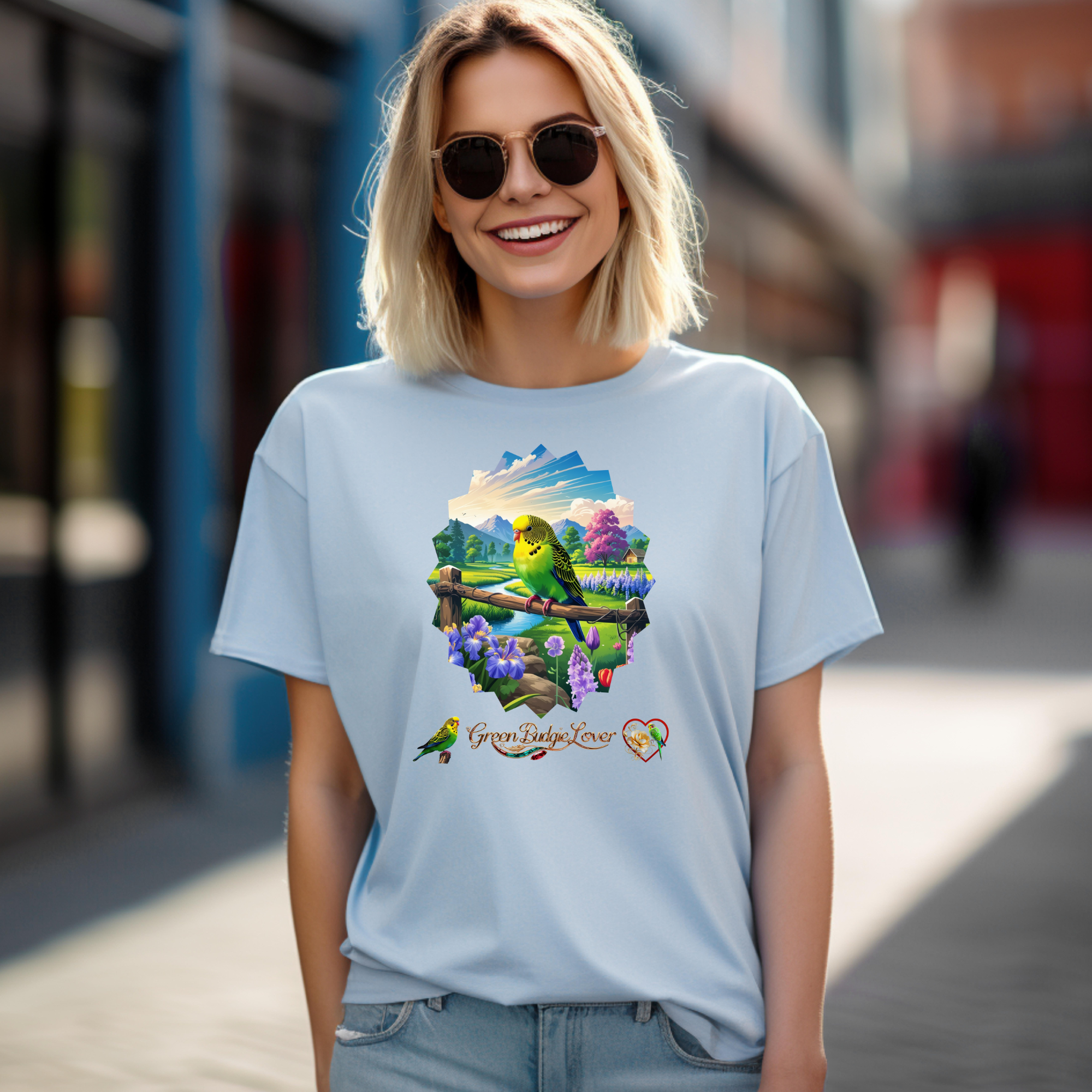 Green Budgie Lover Scenic T-Shirt