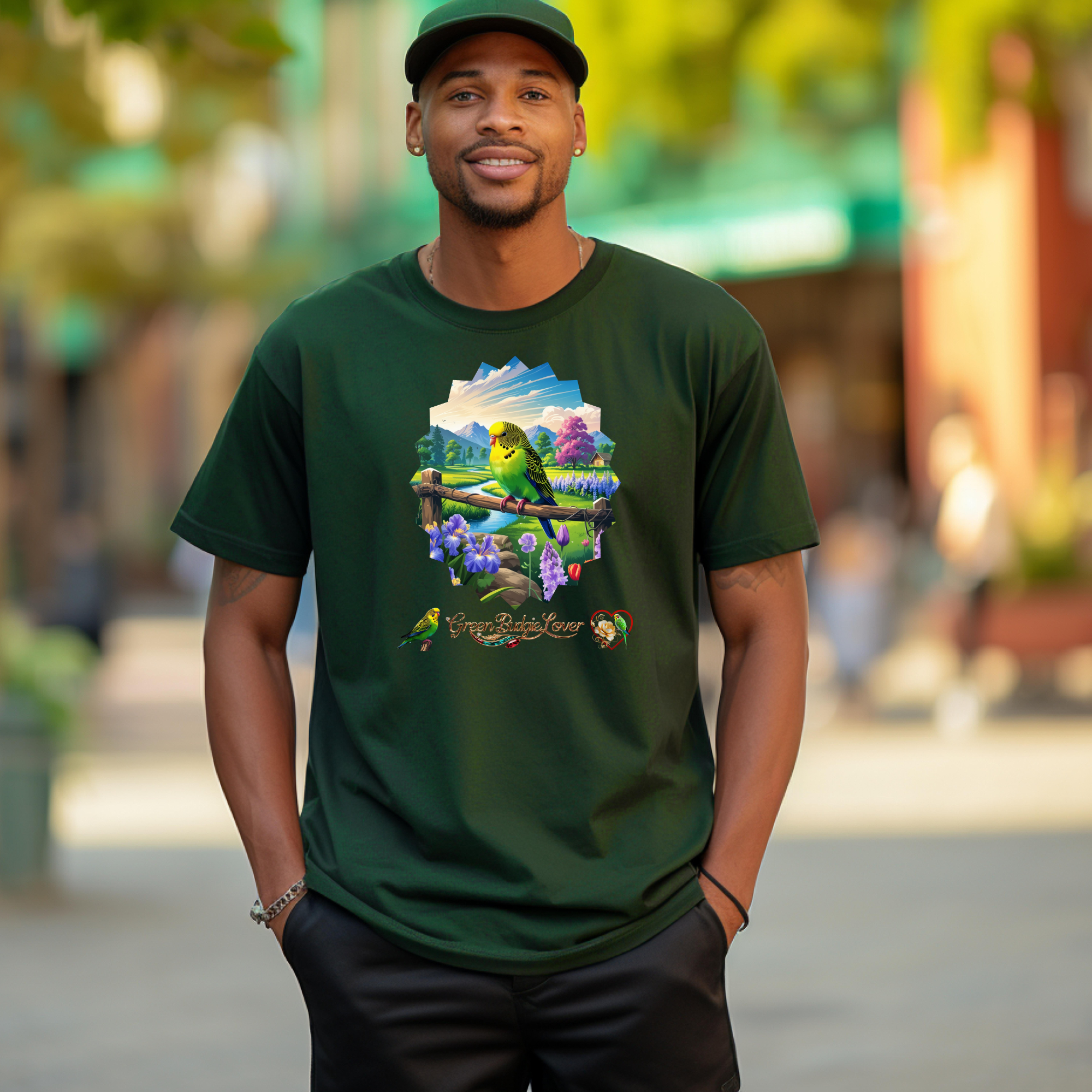 Green Budgie Lover Scenic T-Shirt